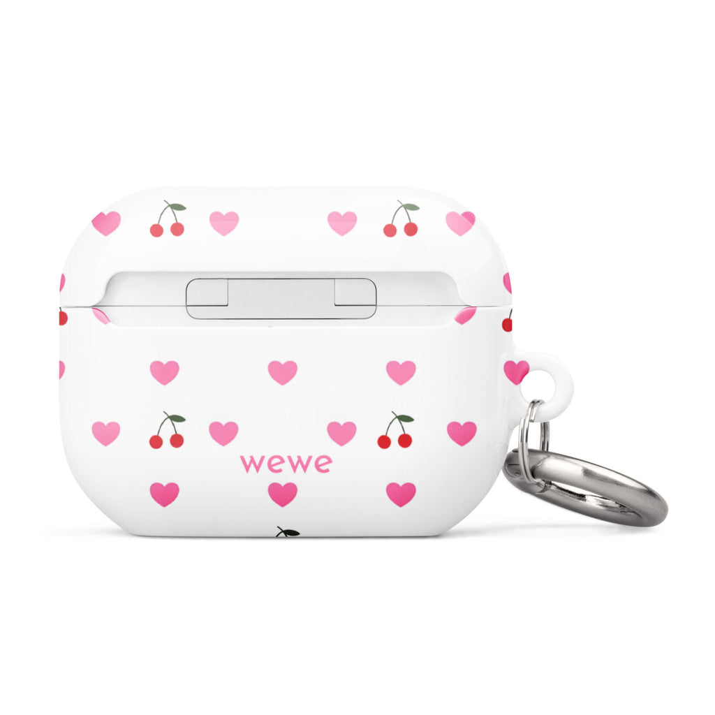 Custom pink heart cherry AirPods case pro gen2 adorable design back view.