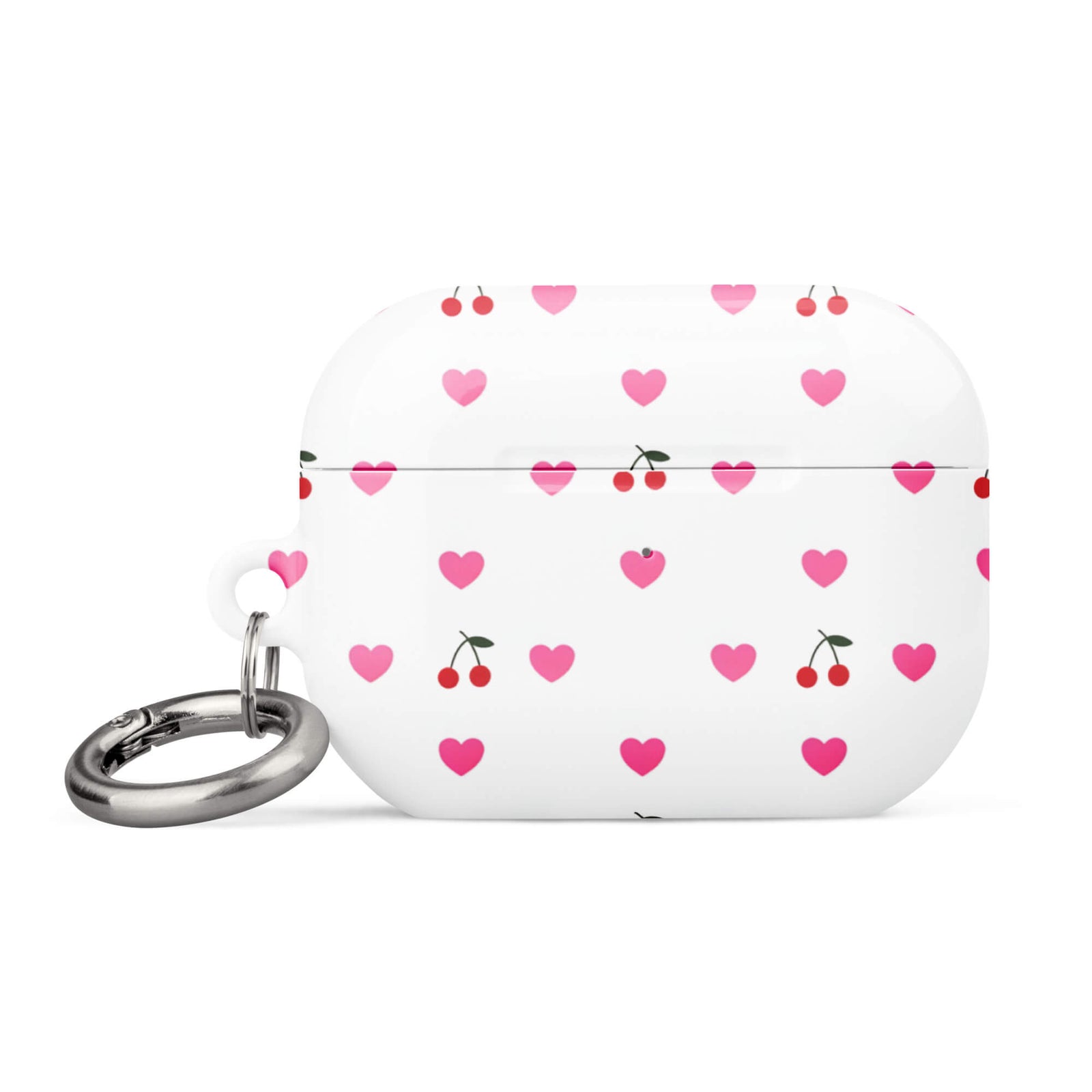 Custom pink heart cherry AirPods case pro gen2 adorable design front view.