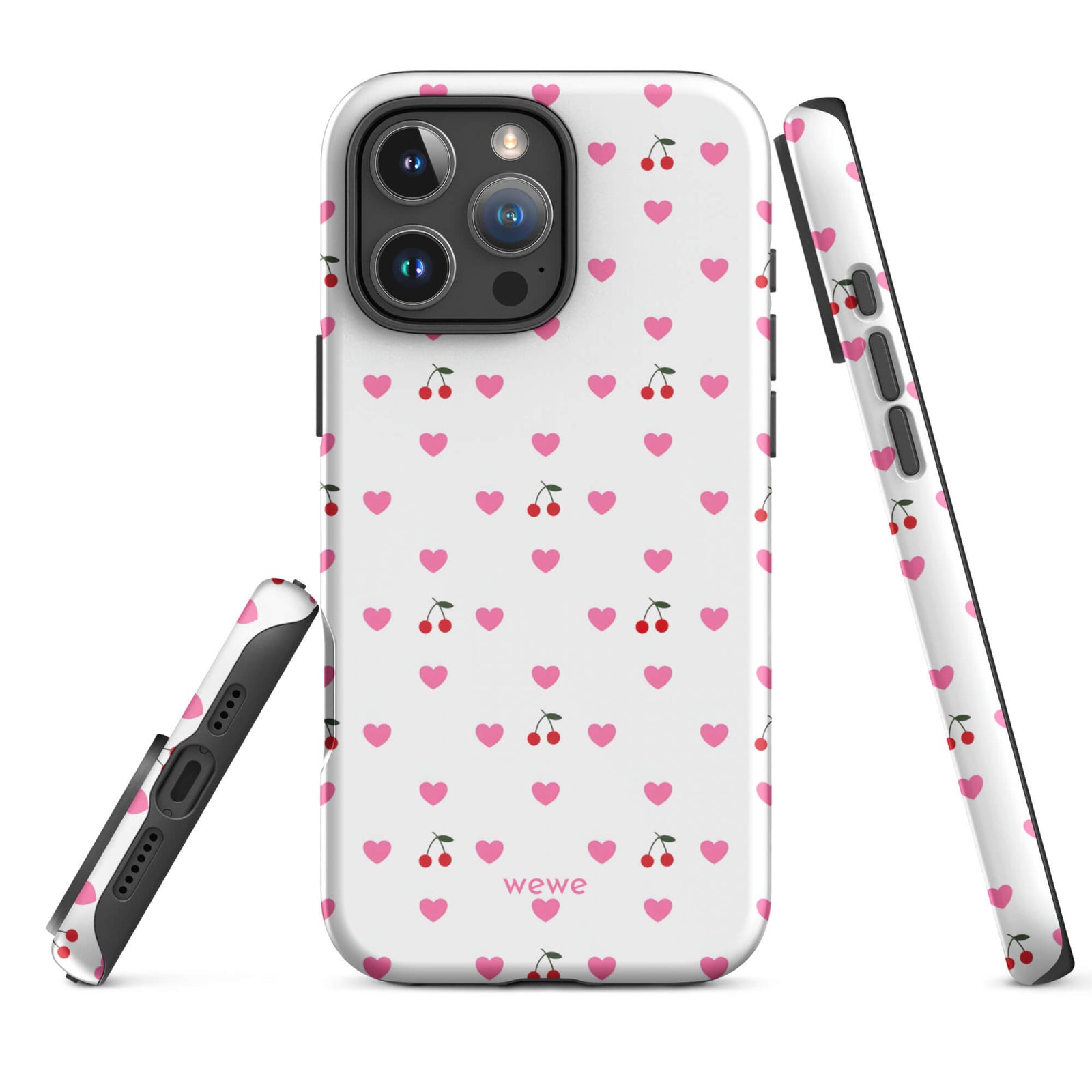 Custom pink heart cherry iphone case 16 pro max adorable design.