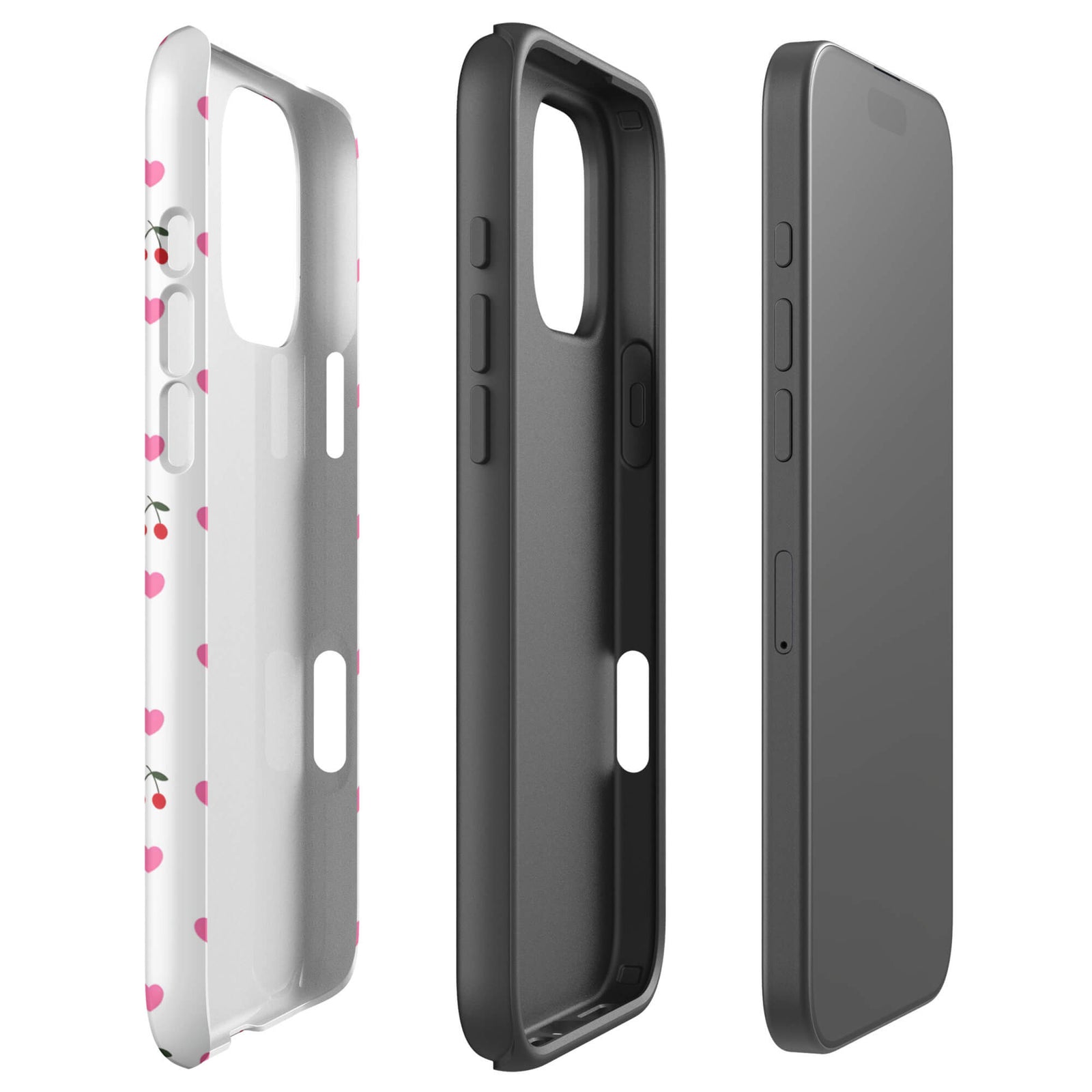 Custom pink heart cherry iphone case 16 pro max dual-layer shockproof protection.