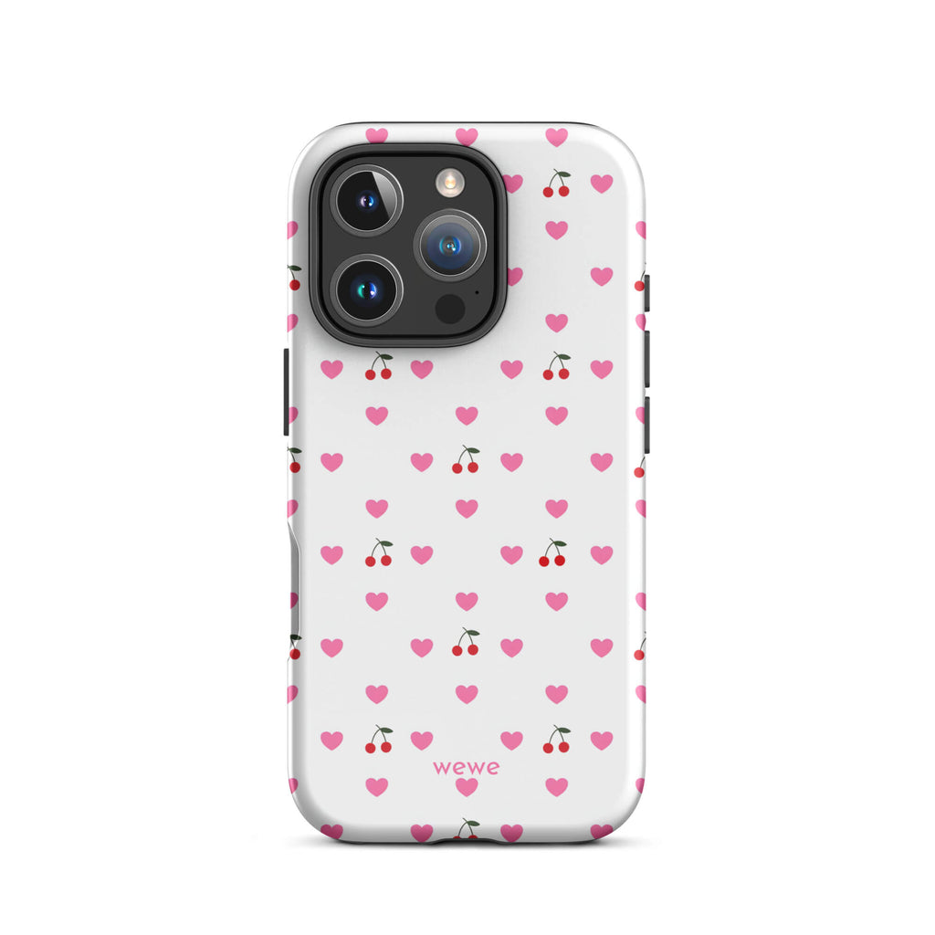 Custom pink heart cherry iphone case 16 pro cute gift.