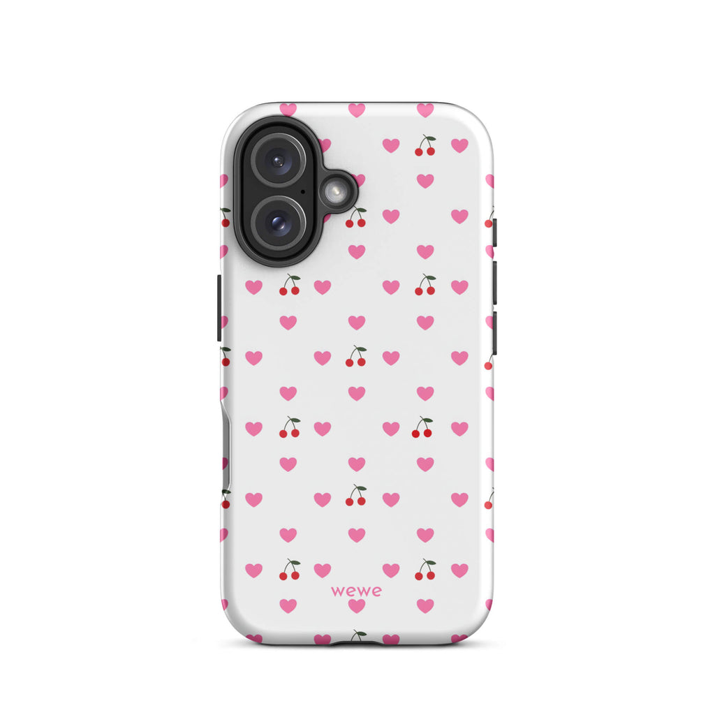 Custom pink heart cherry iphone case 16 cute gift.