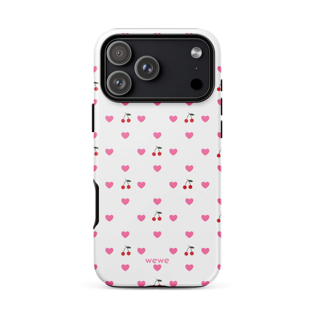 Custom pink heart cherry iphone case 17 pro max cute gift.