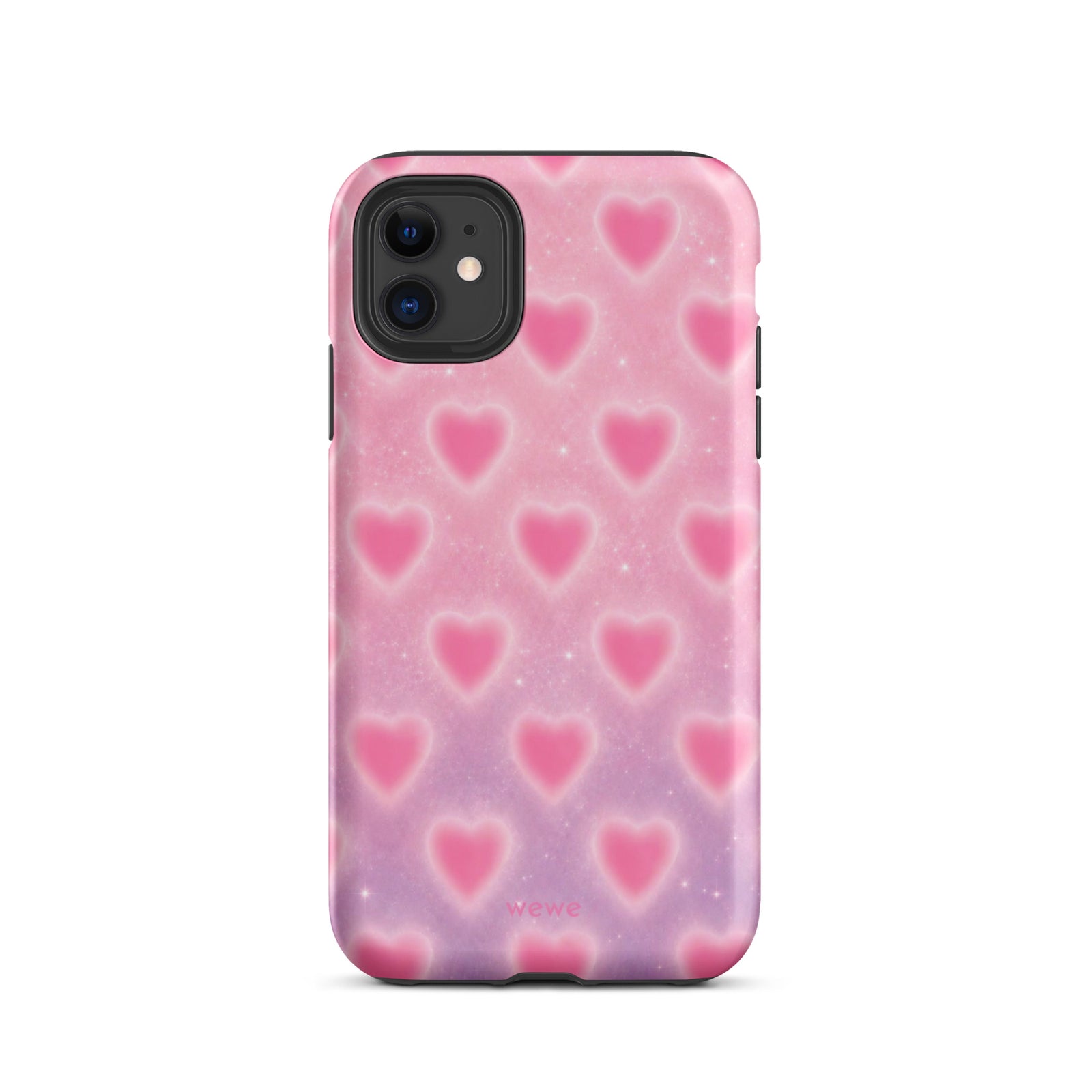 Pink Glow Heart Phone Case featuring dreamy blurred hearts and tiny sparkles in bubblegum pink, blush pink and soft white