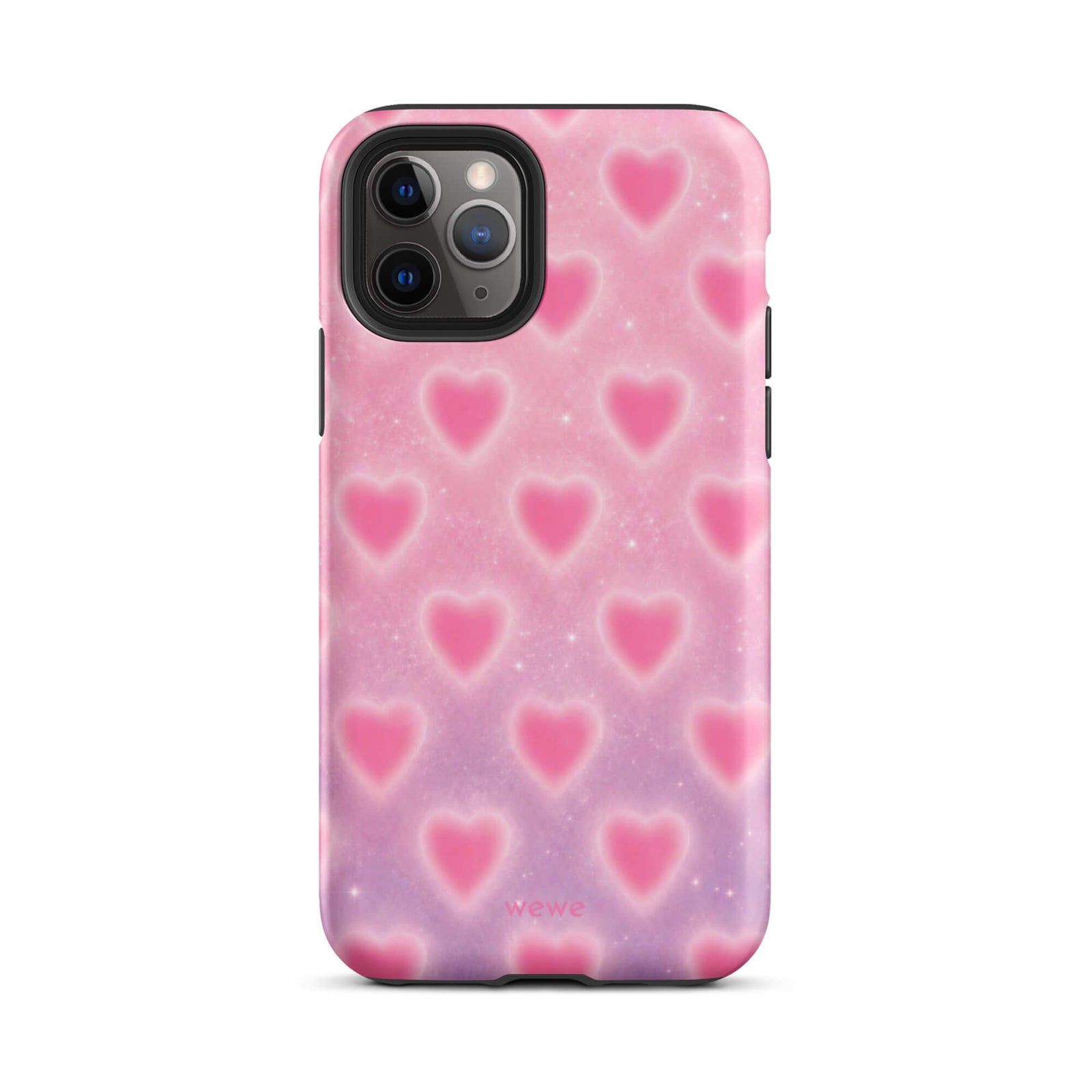 Pink Glow Heart Phone Case featuring dreamy blurred hearts and tiny sparkles in bubblegum pink, blush pink and soft white