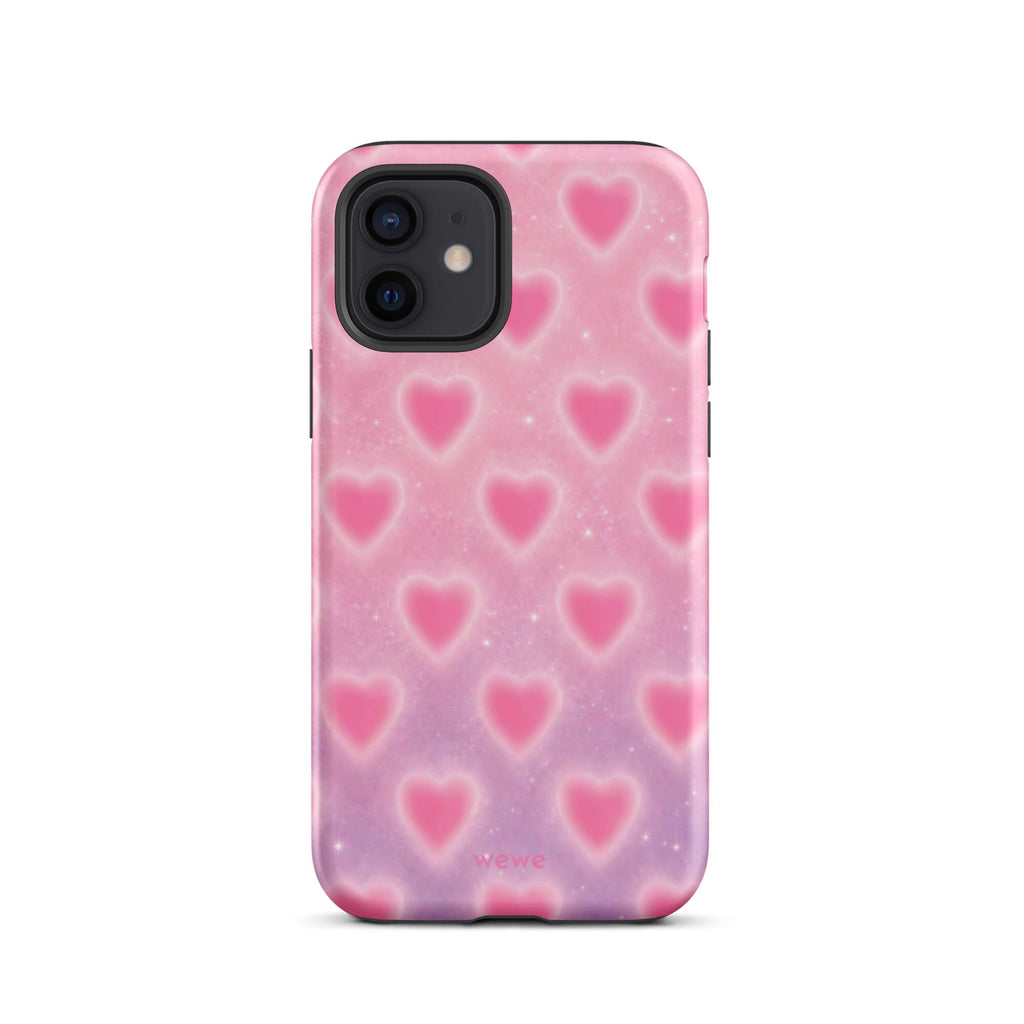 Pink Glow Heart Phone Case featuring dreamy blurred hearts and tiny sparkles in bubblegum pink, blush pink and soft white