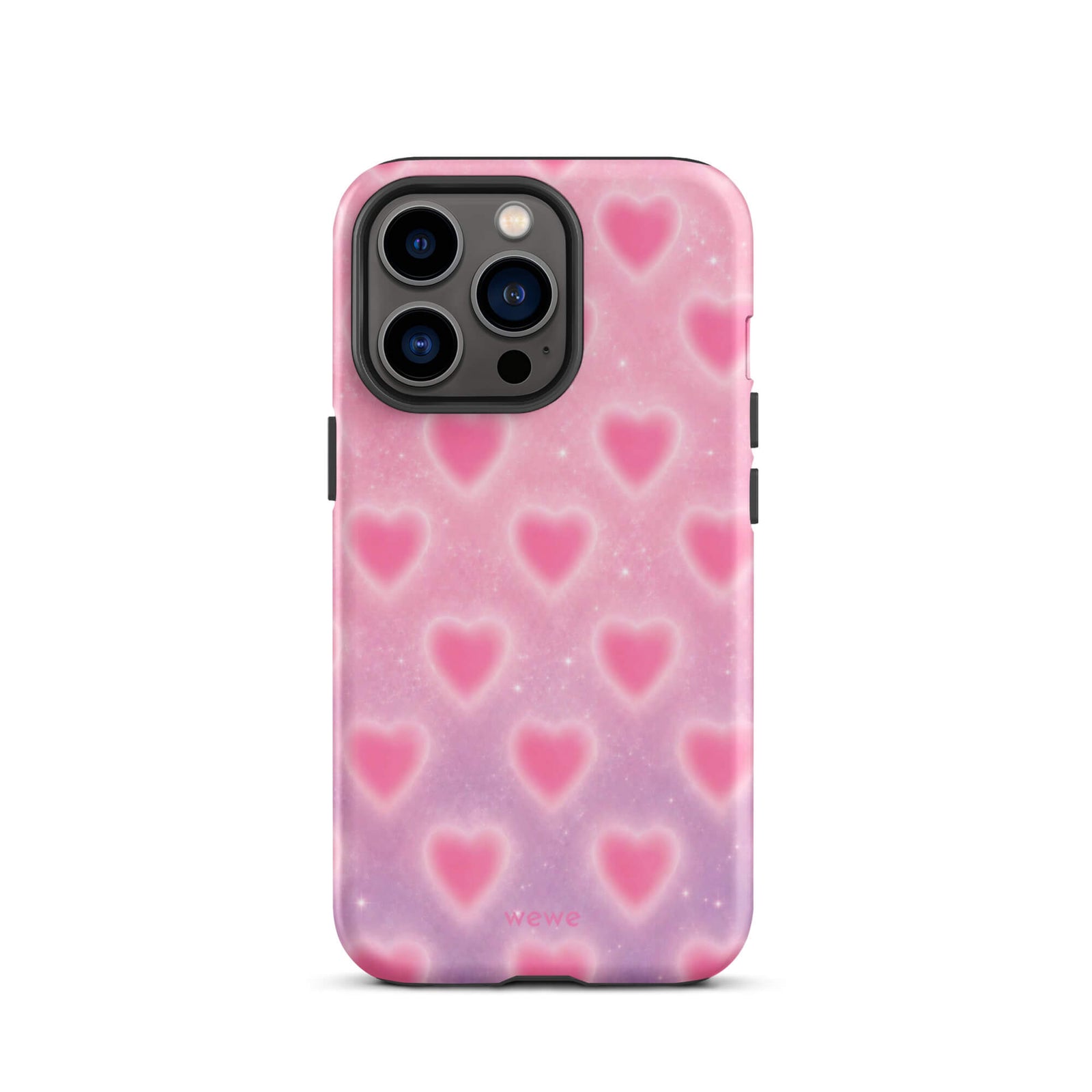 Pink Glow Heart Phone Case featuring dreamy blurred hearts and tiny sparkles in bubblegum pink, blush pink and soft white