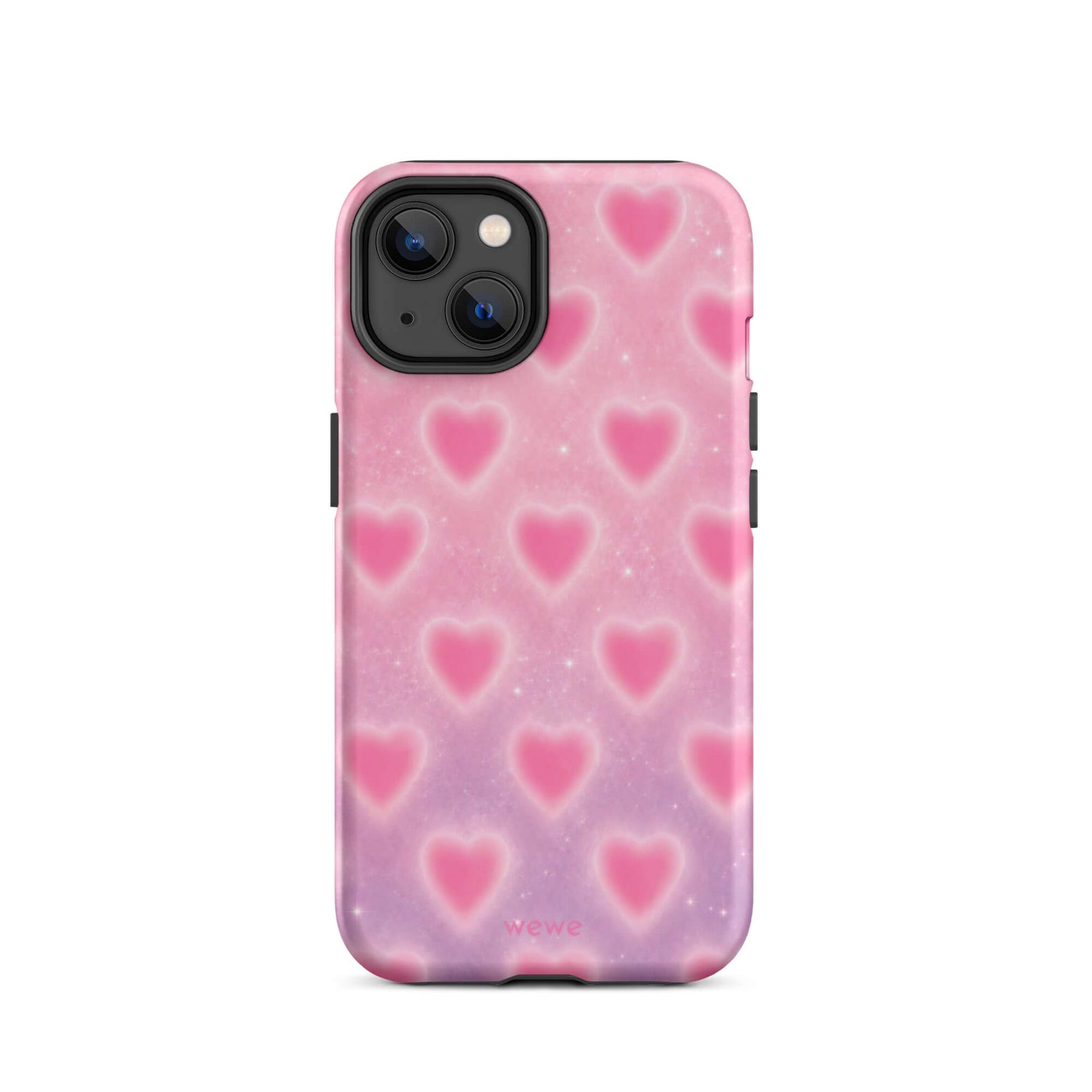 Pink Glow Heart Phone Case featuring dreamy blurred hearts and tiny sparkles in bubblegum pink, blush pink and soft white