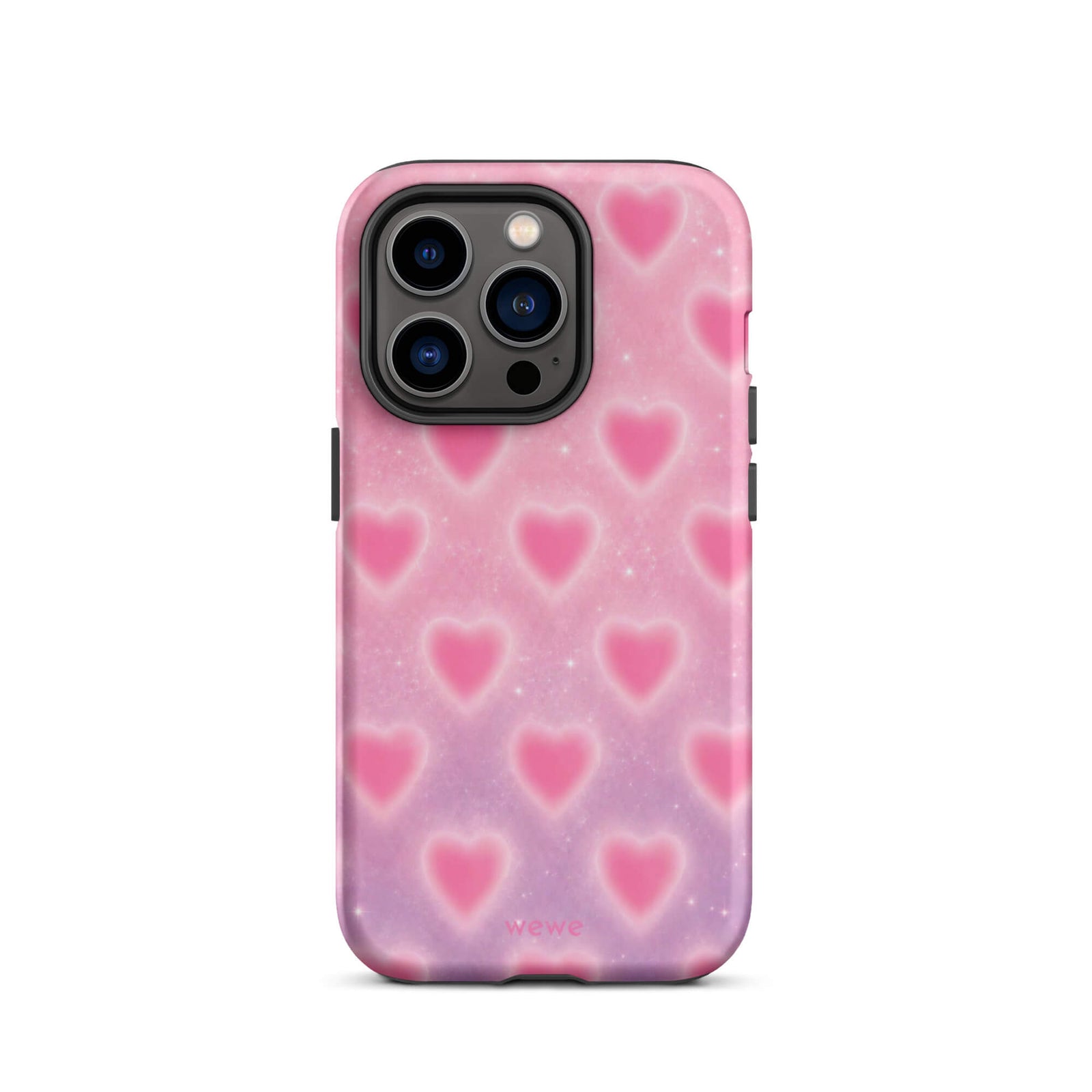 Pink Glow Heart Phone Case featuring dreamy blurred hearts and tiny sparkles in bubblegum pink, blush pink and soft white
