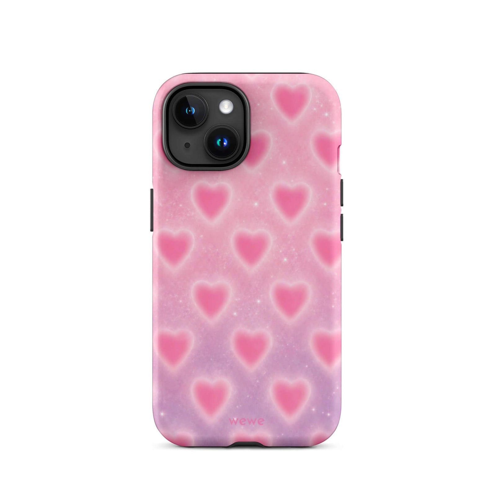 Pink Glow Heart Phone Case featuring dreamy blurred hearts and tiny sparkles in bubblegum pink, blush pink and soft white