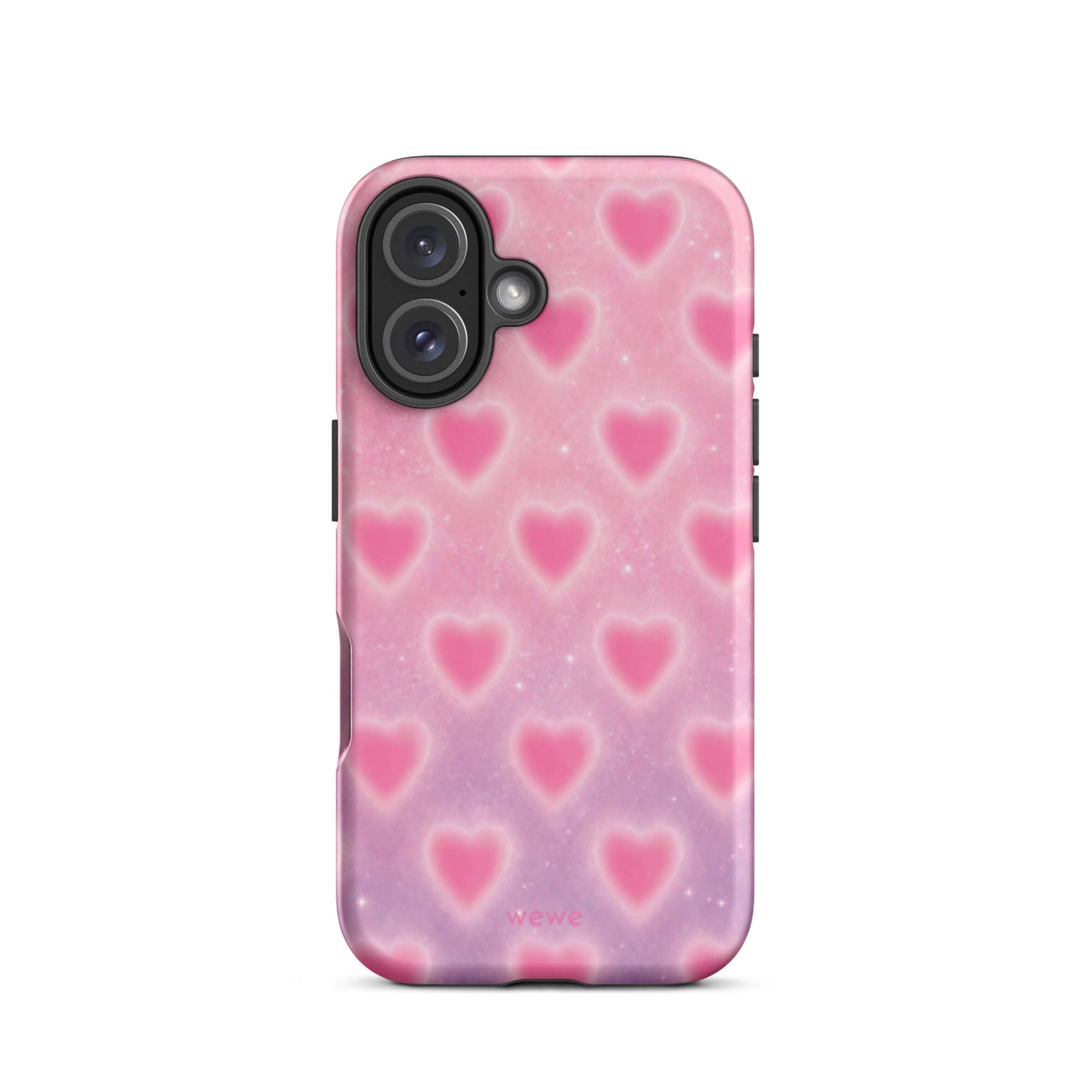 Pink Glow Heart Phone Case featuring dreamy blurred hearts and tiny sparkles in bubblegum pink, blush pink and soft white