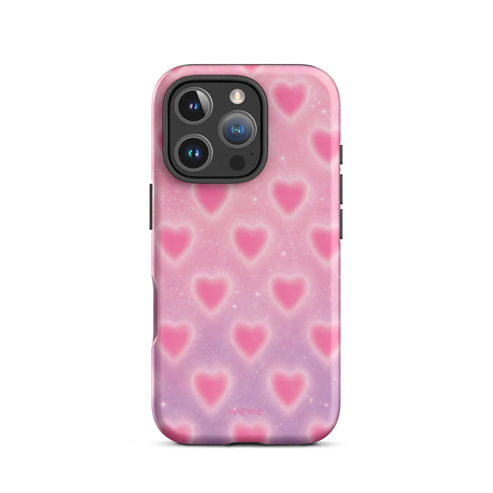 Pink Glow Heart Phone Case featuring dreamy blurred hearts and tiny sparkles in bubblegum pink, blush pink and soft white