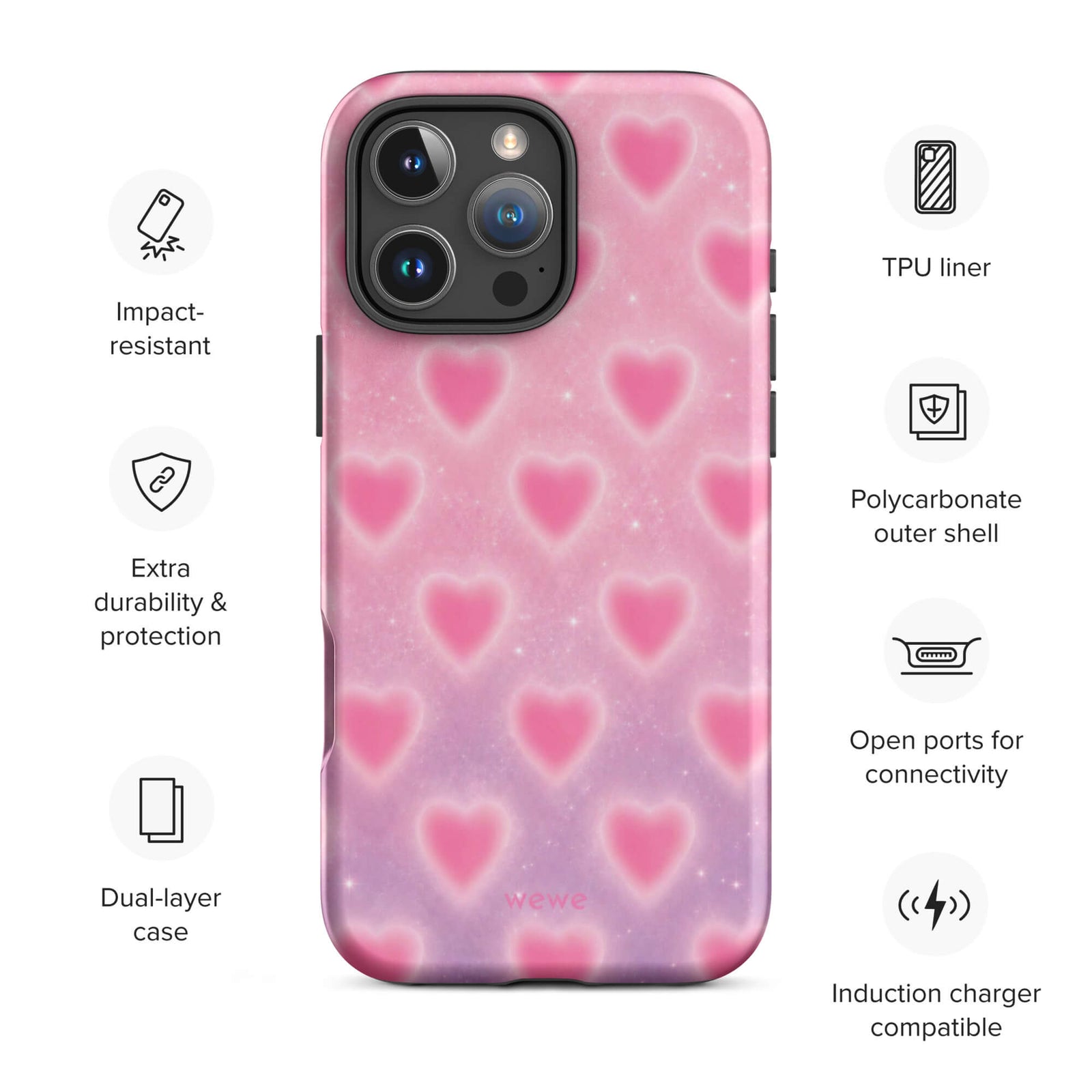 Pink Glow Heart Phone Case featuring dreamy blurred hearts and tiny sparkles in bubblegum pink, blush pink and soft white