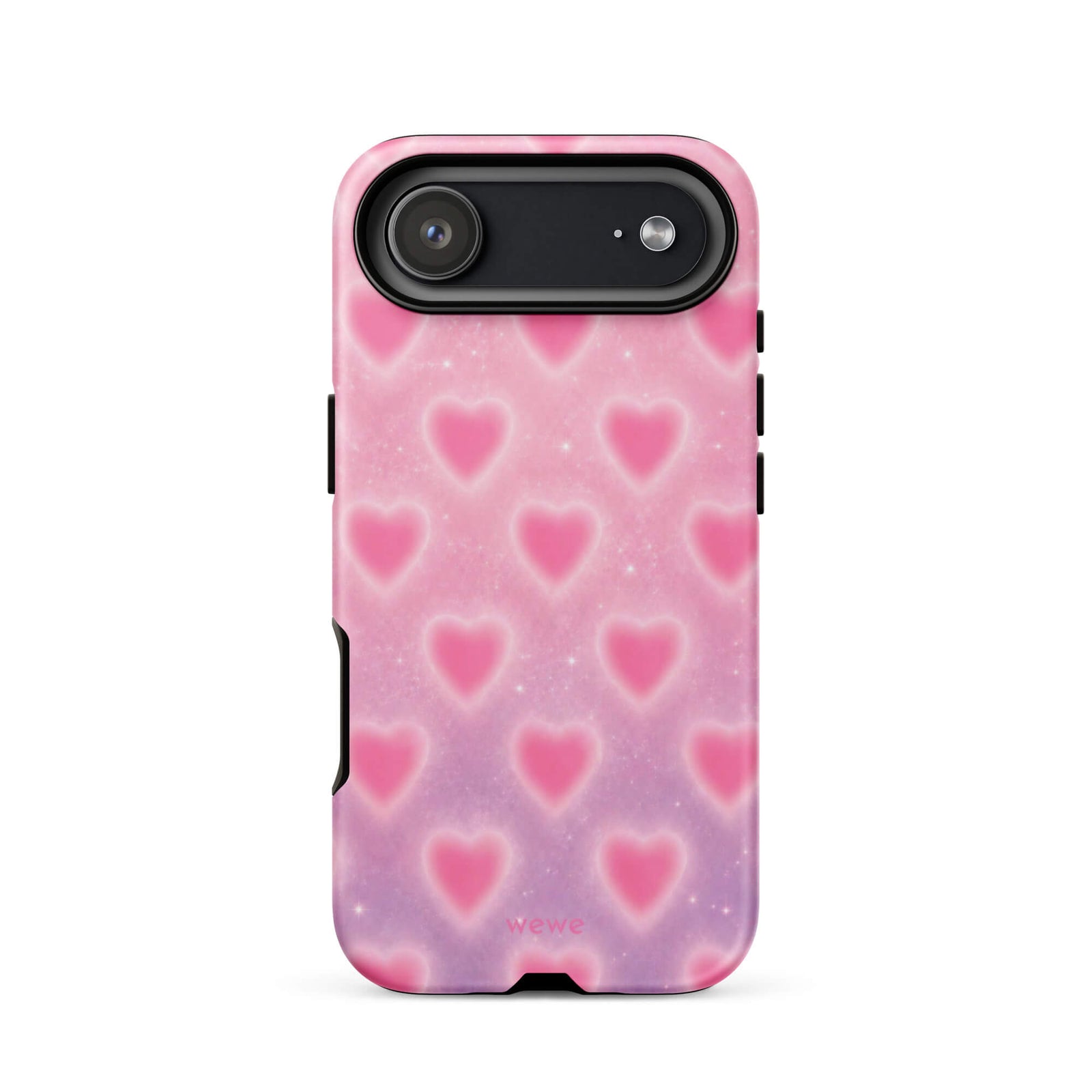 Pink Glow Heart Phone Case featuring dreamy blurred hearts and tiny sparkles in bubblegum pink, blush pink and soft white