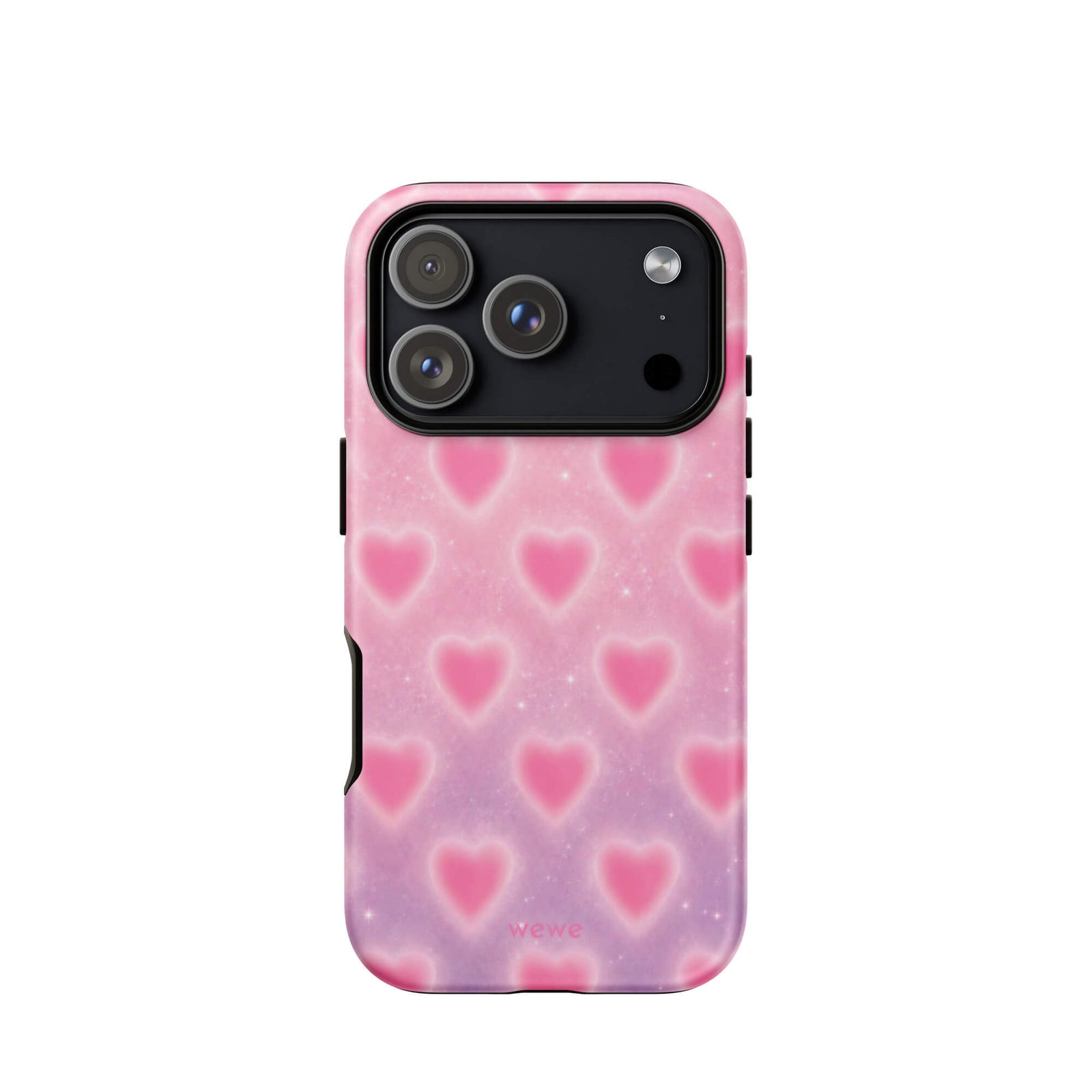 Pink Glow Heart Phone Case featuring dreamy blurred hearts and tiny sparkles in bubblegum pink, blush pink and soft white