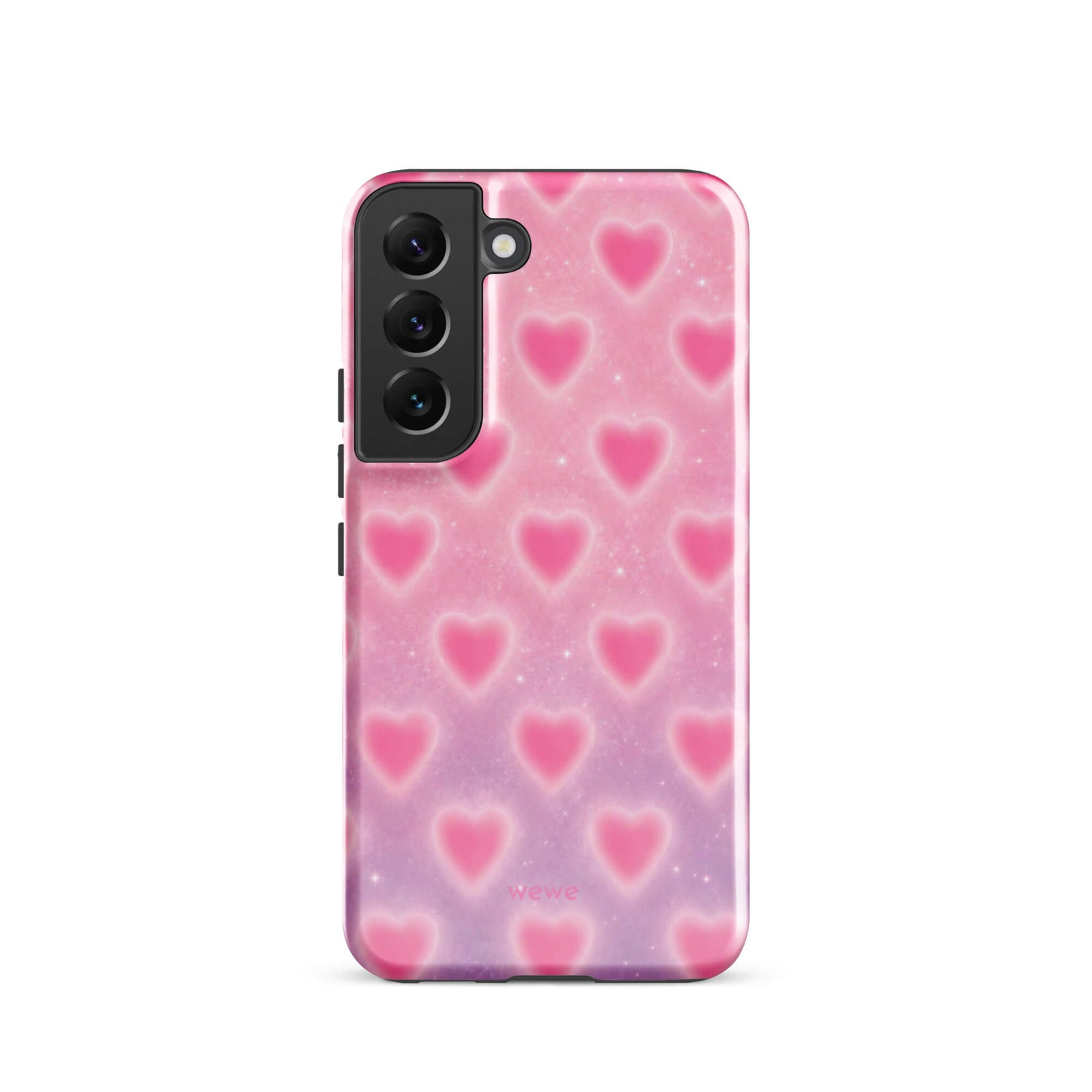 Pink Glow Heart Phone Case featuring dreamy blurred hearts and tiny sparkles in bubblegum pink, blush pink and soft white