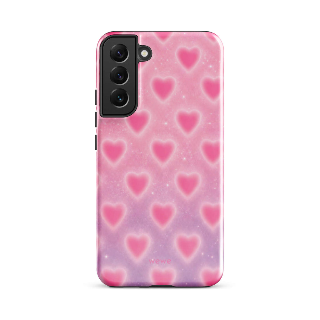 Pink Glow Heart Phone Case featuring dreamy blurred hearts and tiny sparkles in bubblegum pink, blush pink and soft white