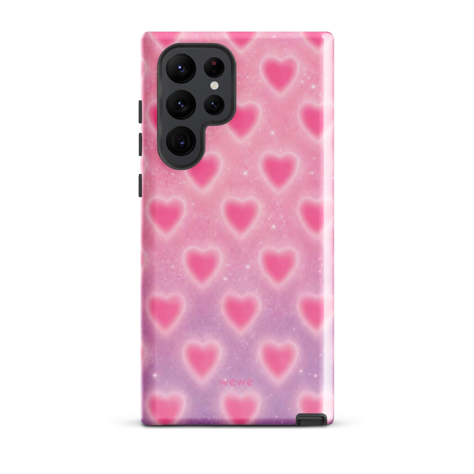 Pink Glow Heart Phone Case featuring dreamy blurred hearts and tiny sparkles in bubblegum pink, blush pink and soft white