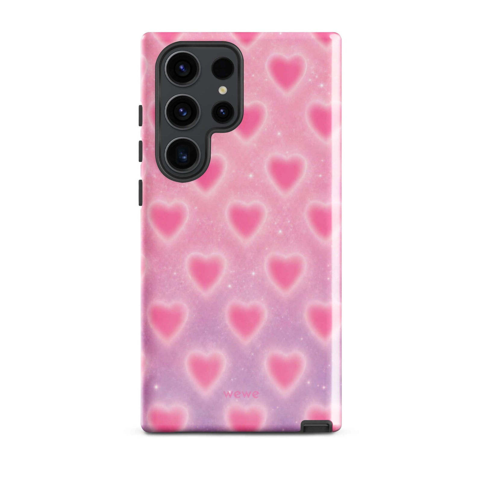 Pink Glow Heart Phone Case featuring dreamy blurred hearts and tiny sparkles in bubblegum pink, blush pink and soft white