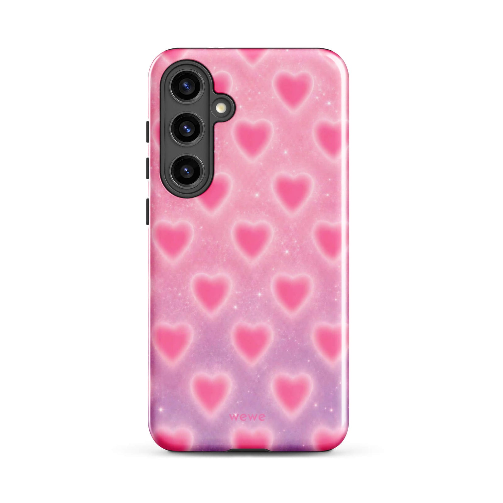 Pink Glow Heart Phone Case featuring dreamy blurred hearts and tiny sparkles in bubblegum pink, blush pink and soft white