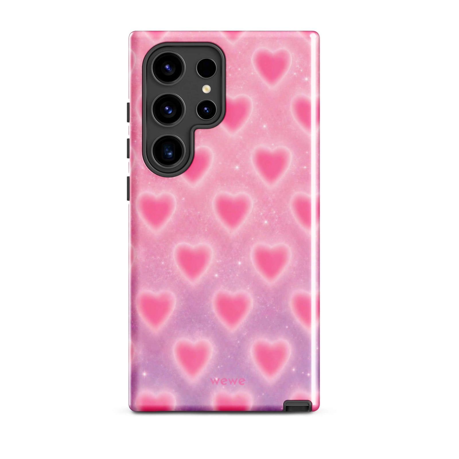 Pink Glow Heart Phone Case featuring dreamy blurred hearts and tiny sparkles in bubblegum pink, blush pink and soft white