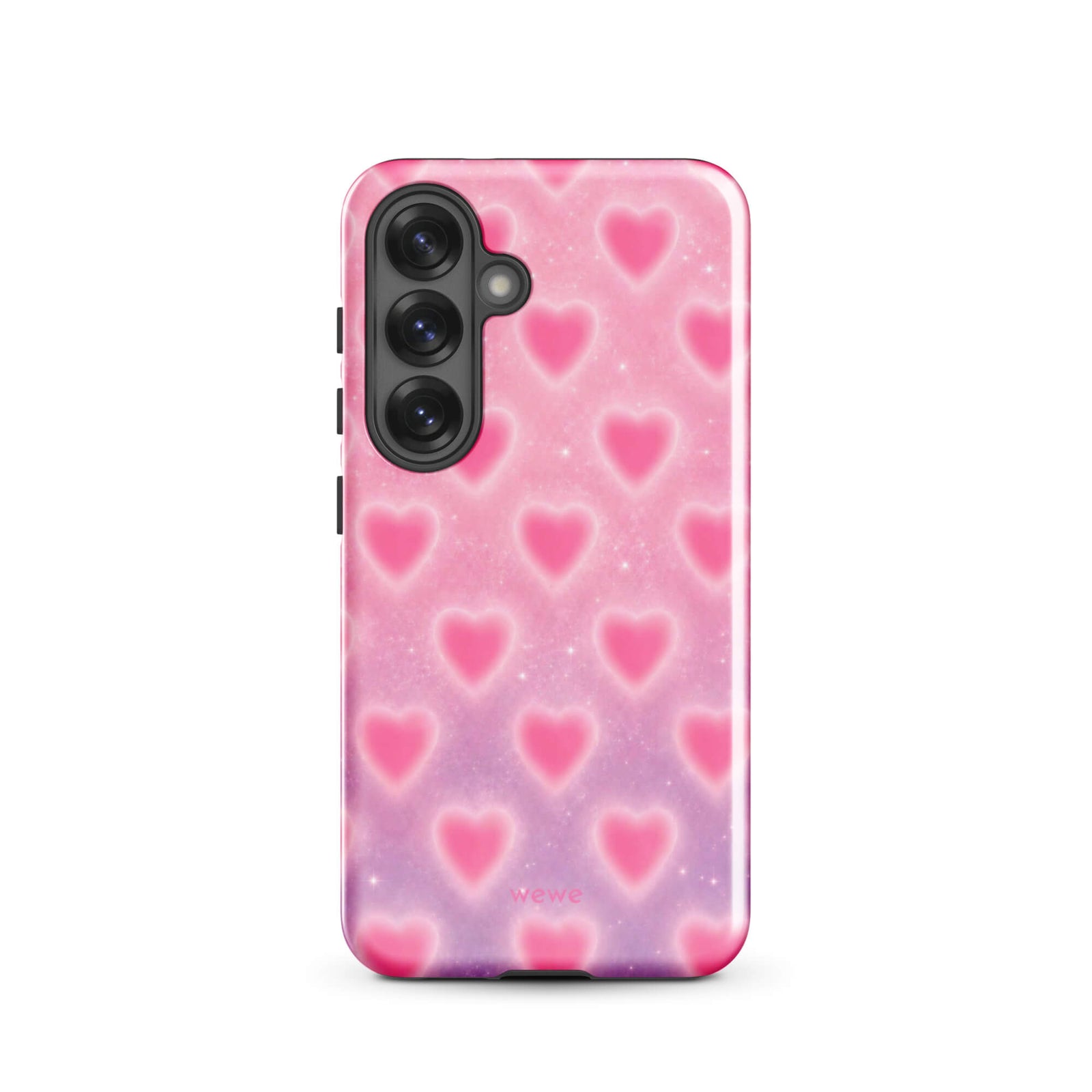 Pink Glow Heart Phone Case featuring dreamy blurred hearts and tiny sparkles in bubblegum pink, blush pink and soft white