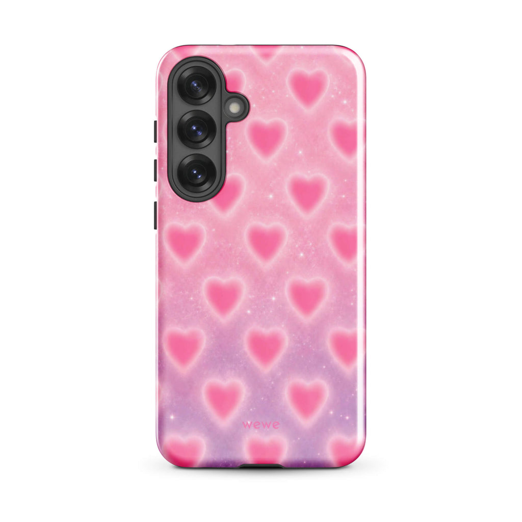 Pink Glow Heart Phone Case featuring dreamy blurred hearts and tiny sparkles in bubblegum pink, blush pink and soft white