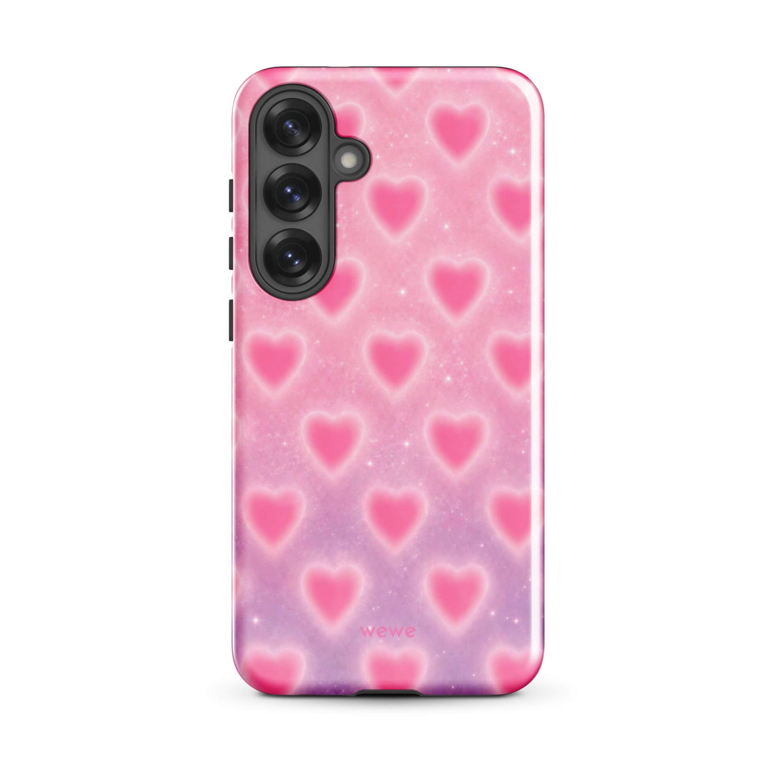 Pink Glow Heart Phone Case featuring dreamy blurred hearts and tiny sparkles in bubblegum pink, blush pink and soft white