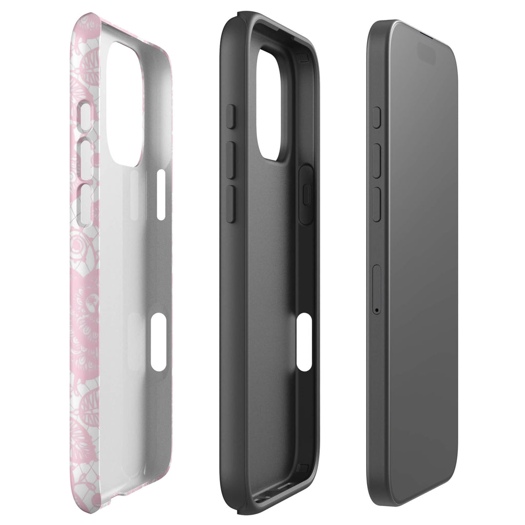 Custom pink lace iphone case 16 pro max dual-layer shockproof protection.