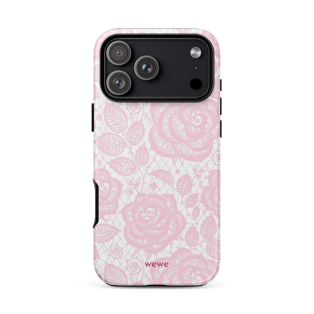 Custom pink lace iphone case 17 pro max romantic aesthetic.