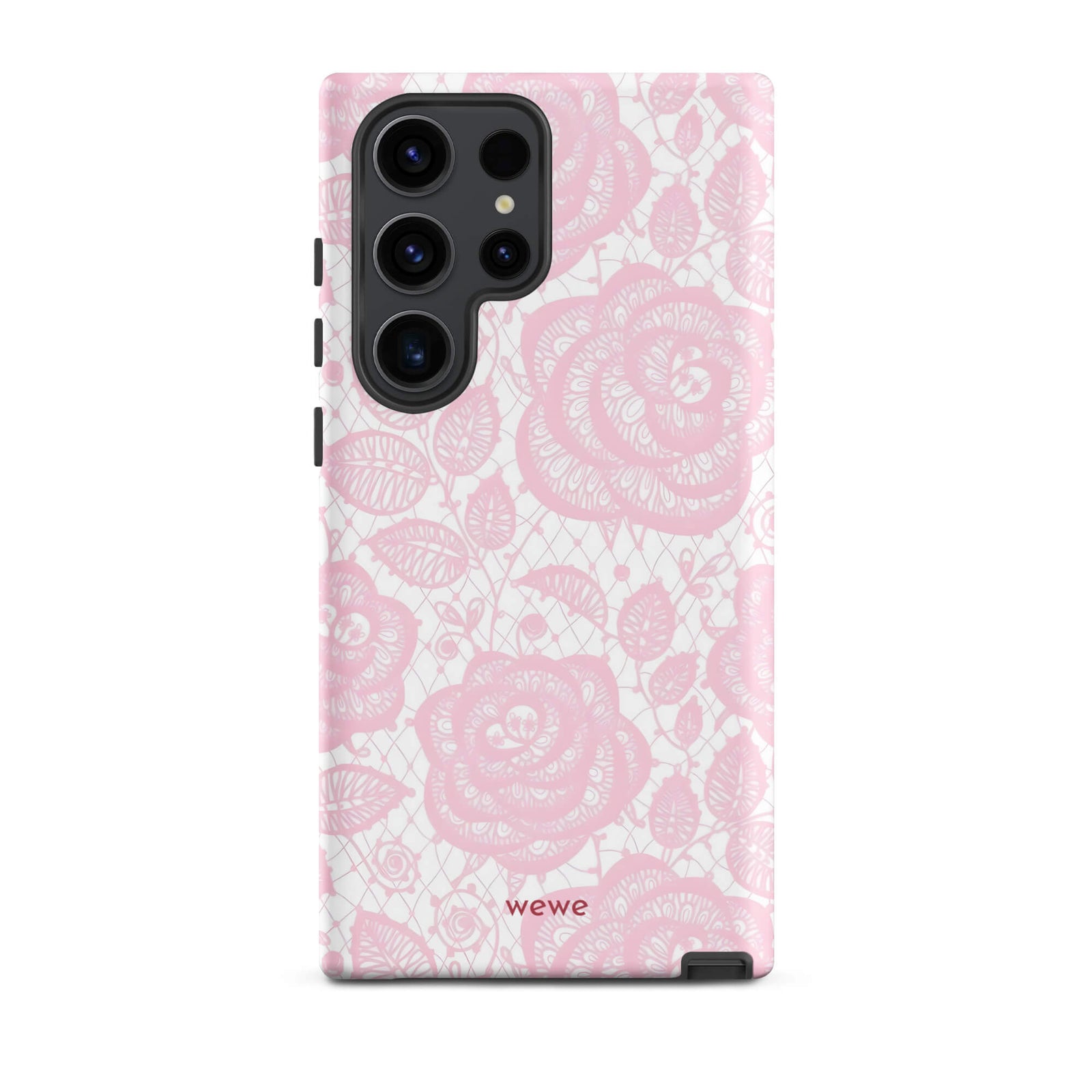 Custom samsung galaxy s23 ultra  Phone case with a delicate pink and white floral lace pattern featuring roses.