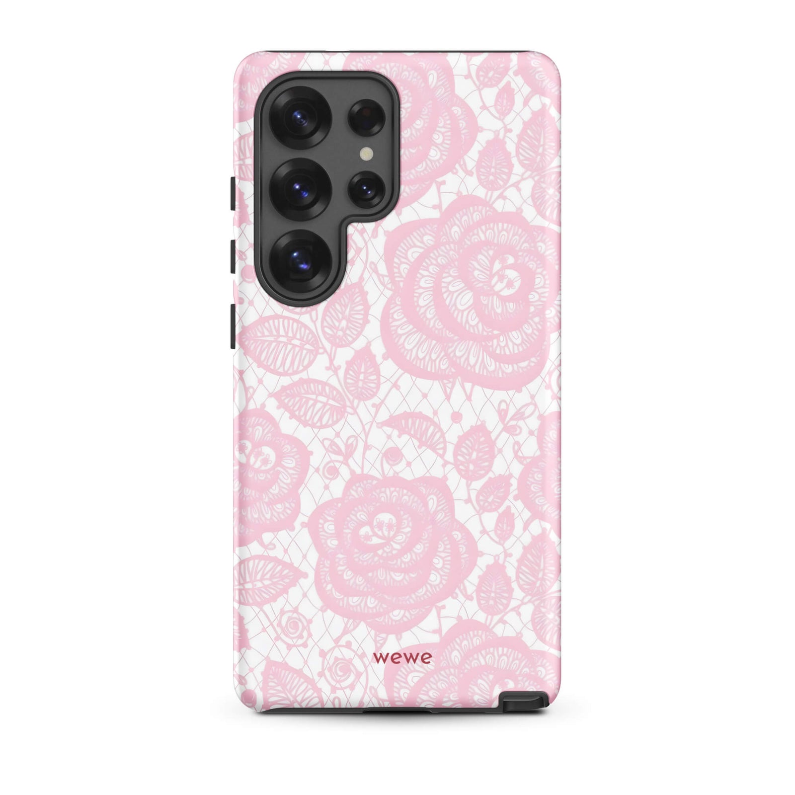 Custom samsung galaxy s25 ultra  Phone case with a delicate pink and white floral lace pattern featuring roses.