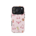 Pink Leopard Bikini and Cocktail Phone Case featuring hot pink animal-print swimwear, tropical drinks and coconuts on a blush pink background