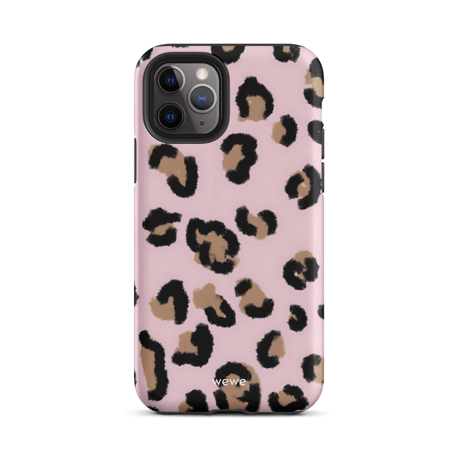 Custom iPhone case 11 pro with a chic leopard animal print pattern on a pink background.