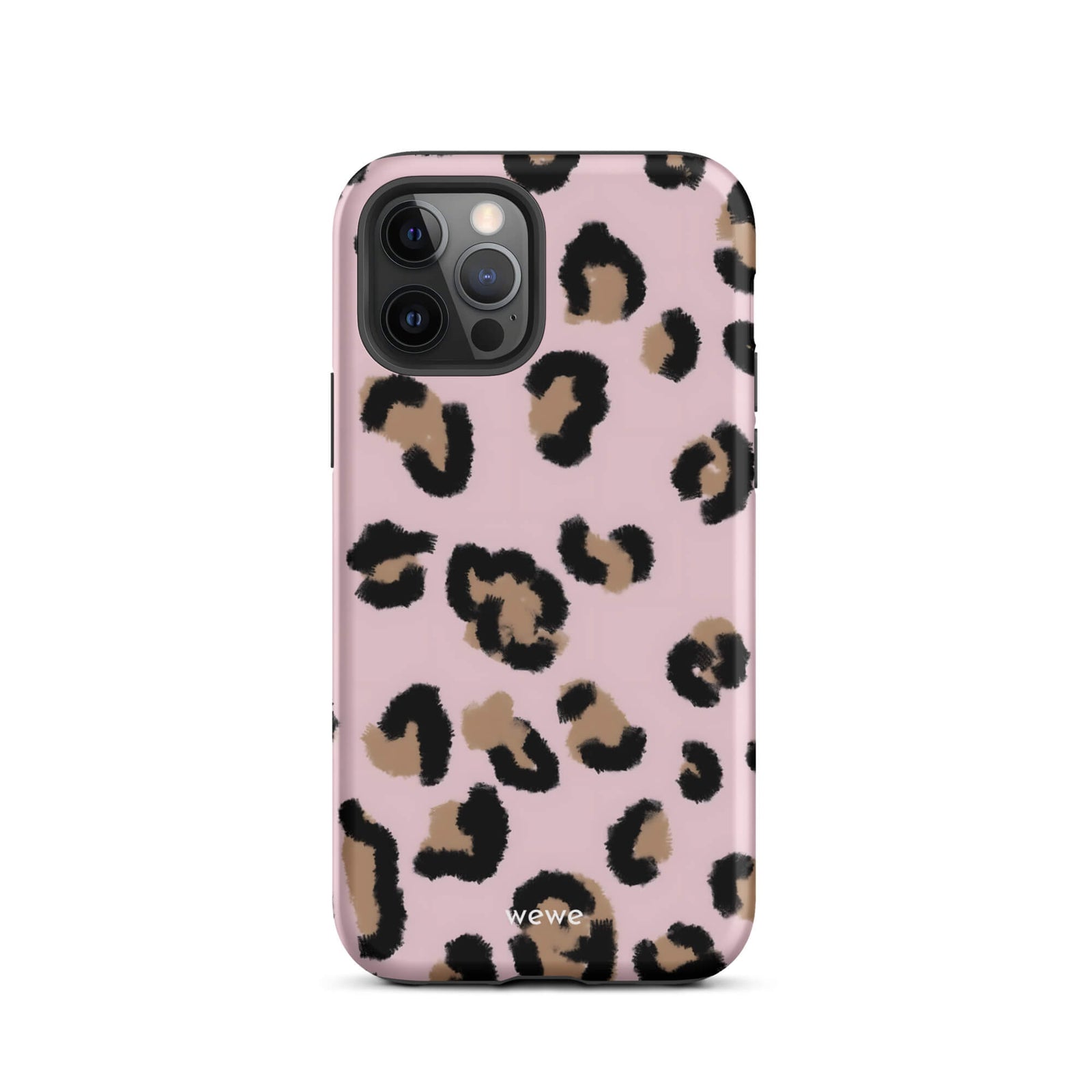 Custom iPhone case 12 pro with a chic leopard animal print pattern on a pink background.