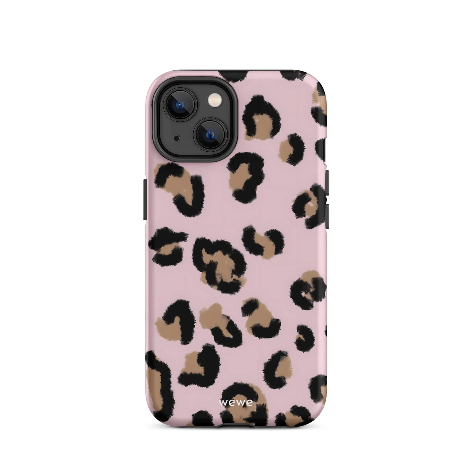 Custom iPhone case 14 with a chic leopard animal print pattern on a pink background.