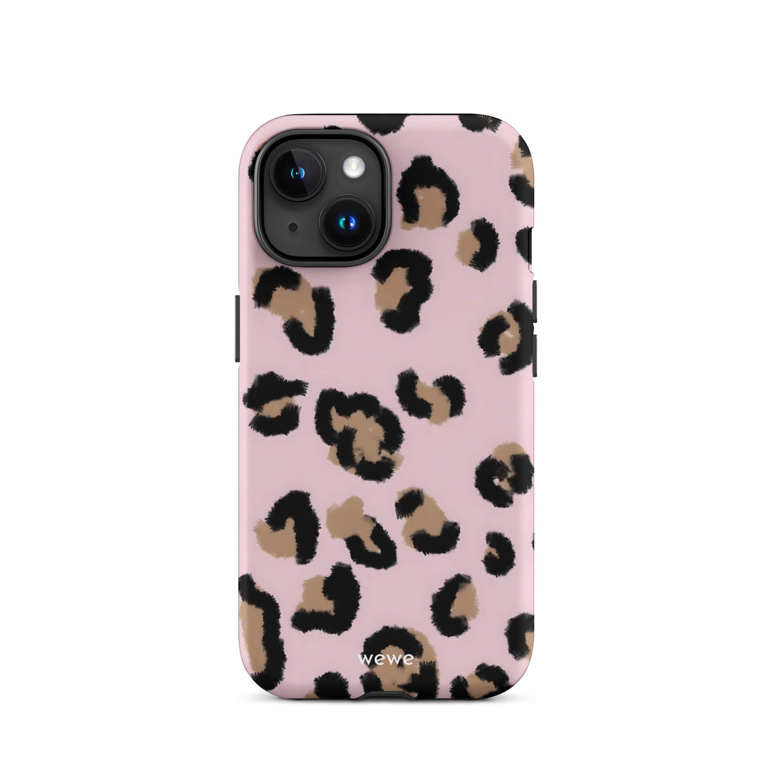 Custom iPhone case 15 with a chic leopard animal print pattern on a pink background.
