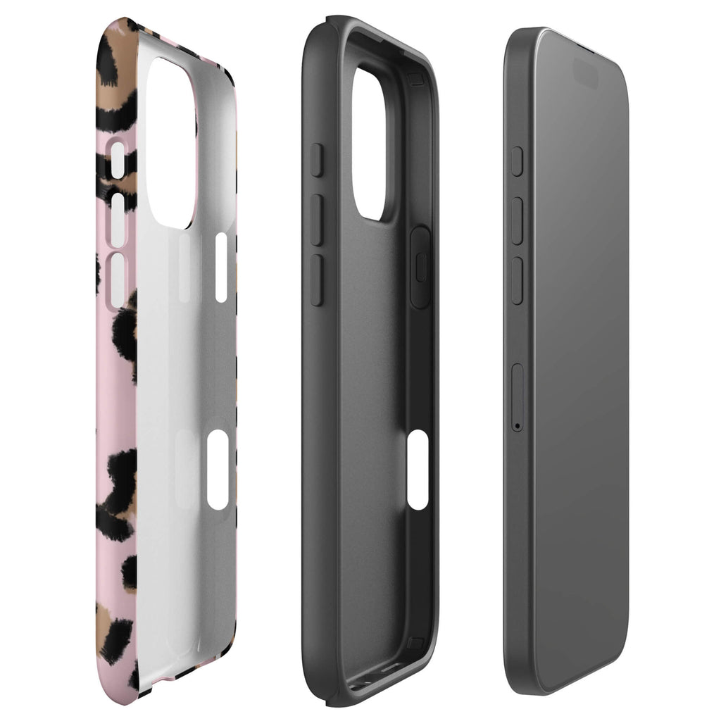 Custom pink leopard print iphone case 16 pro max dual-layer shockproof protection.