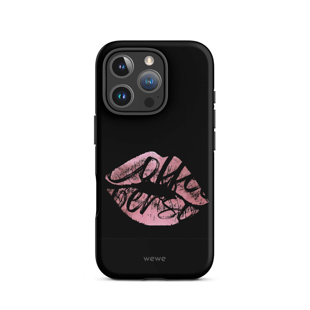 Custom limited kiss iPhone case 16 pro romantic pink tones lip.