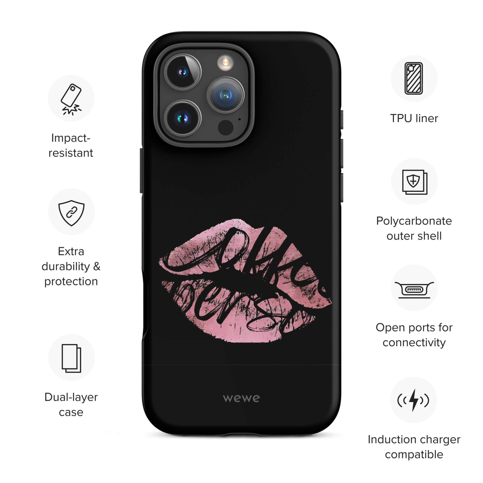 Custom limited kiss iPhone case 16 pro max wireless charging compatible.