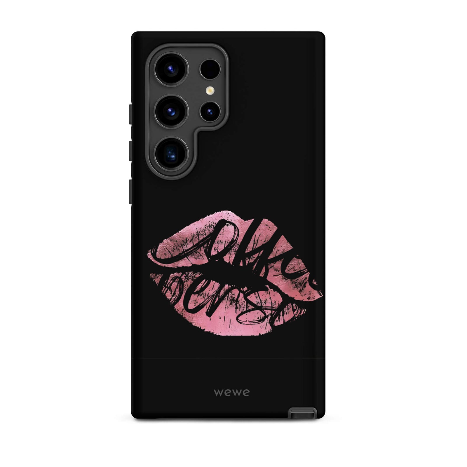 Custom samsung galaxy s24 ultra  Phone case with a black background and a glossy, textured pink lips graphic with the words 'Live on'.