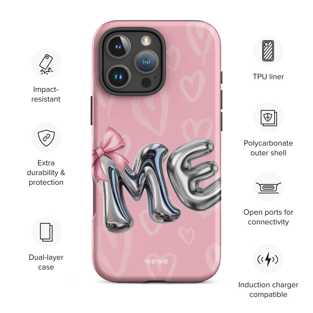 Custom bubblegum pink iPhone case 16 pro max wireless charging compatible.