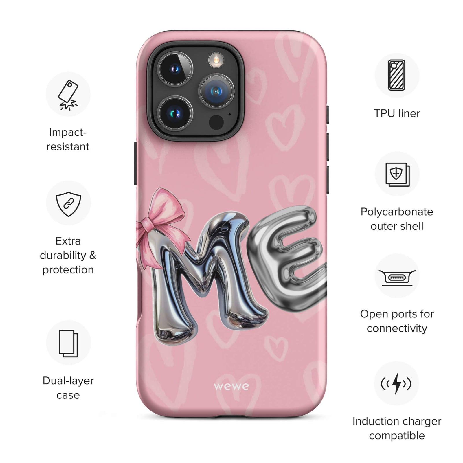 Custom bubblegum pink iPhone case 16 pro max wireless charging compatible.