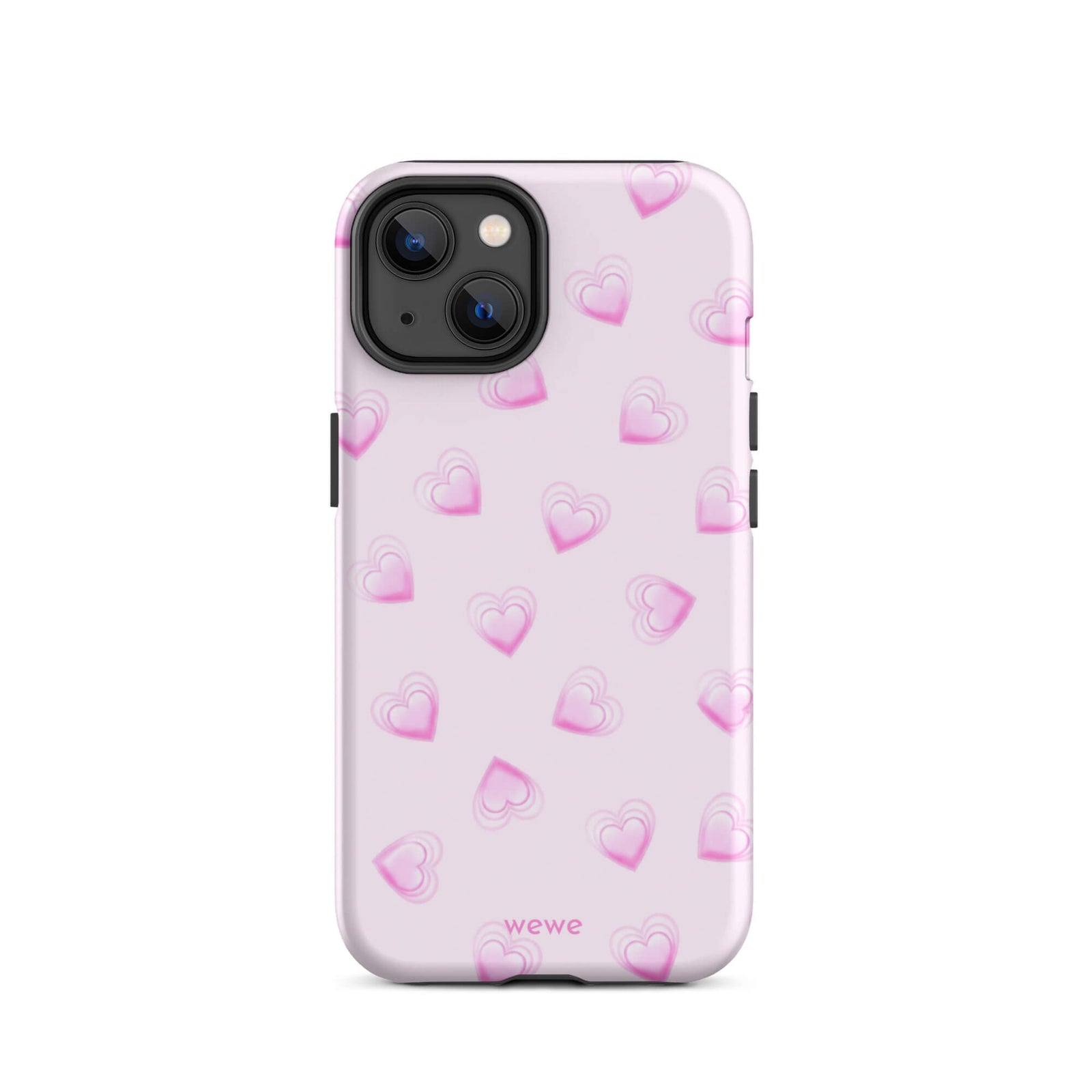 Pink Mini Heart Phone Case featuring scattered small gradient-pink hearts and layered outlines on a pale blush background