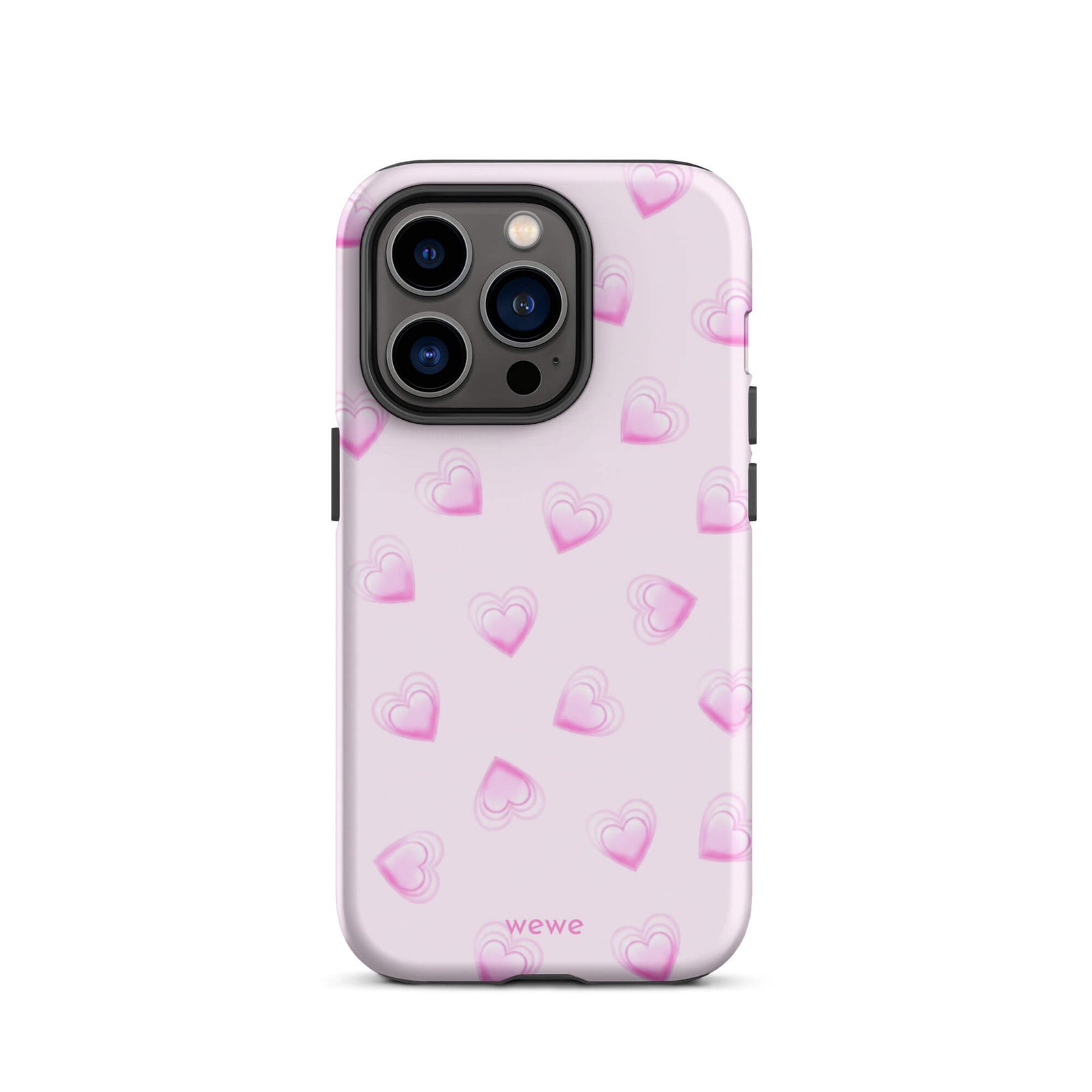 Pink Mini Heart Phone Case featuring scattered small gradient-pink hearts and layered outlines on a pale blush background