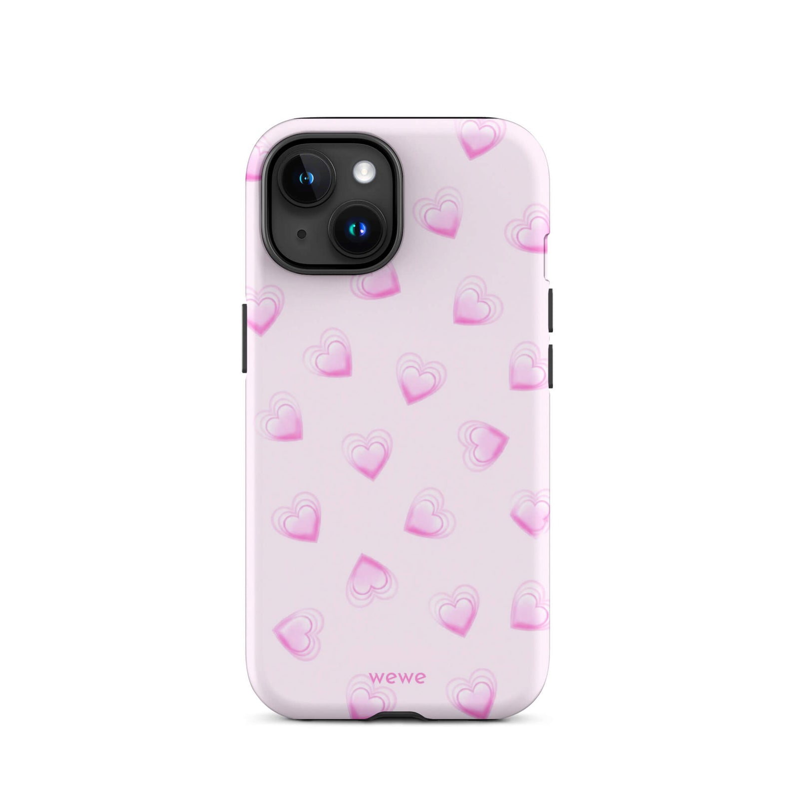 Pink Mini Heart Phone Case featuring scattered small gradient-pink hearts and layered outlines on a pale blush background