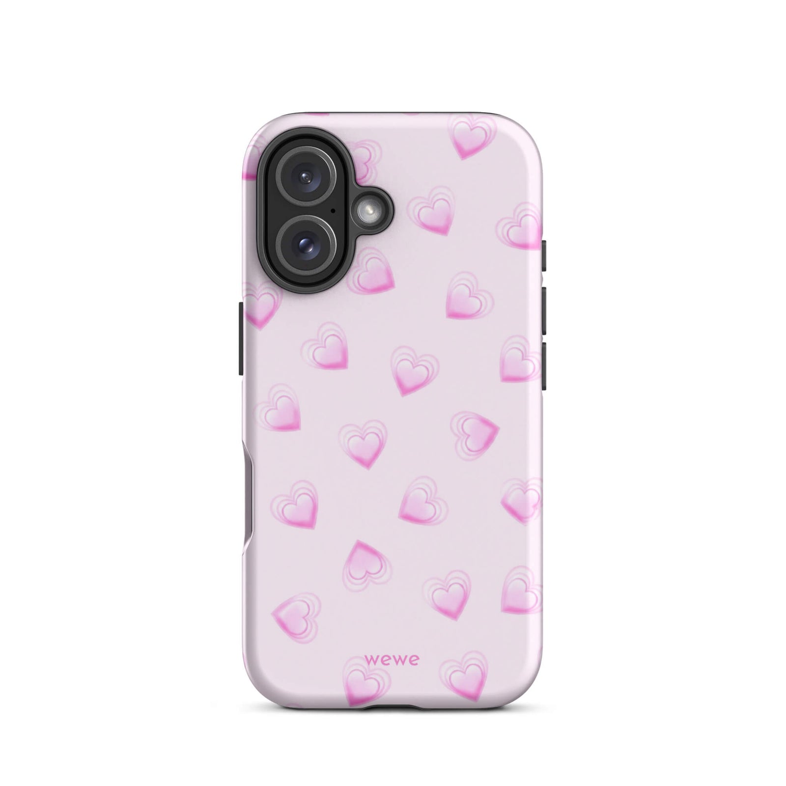 Pink Mini Heart Phone Case featuring scattered small gradient-pink hearts and layered outlines on a pale blush background