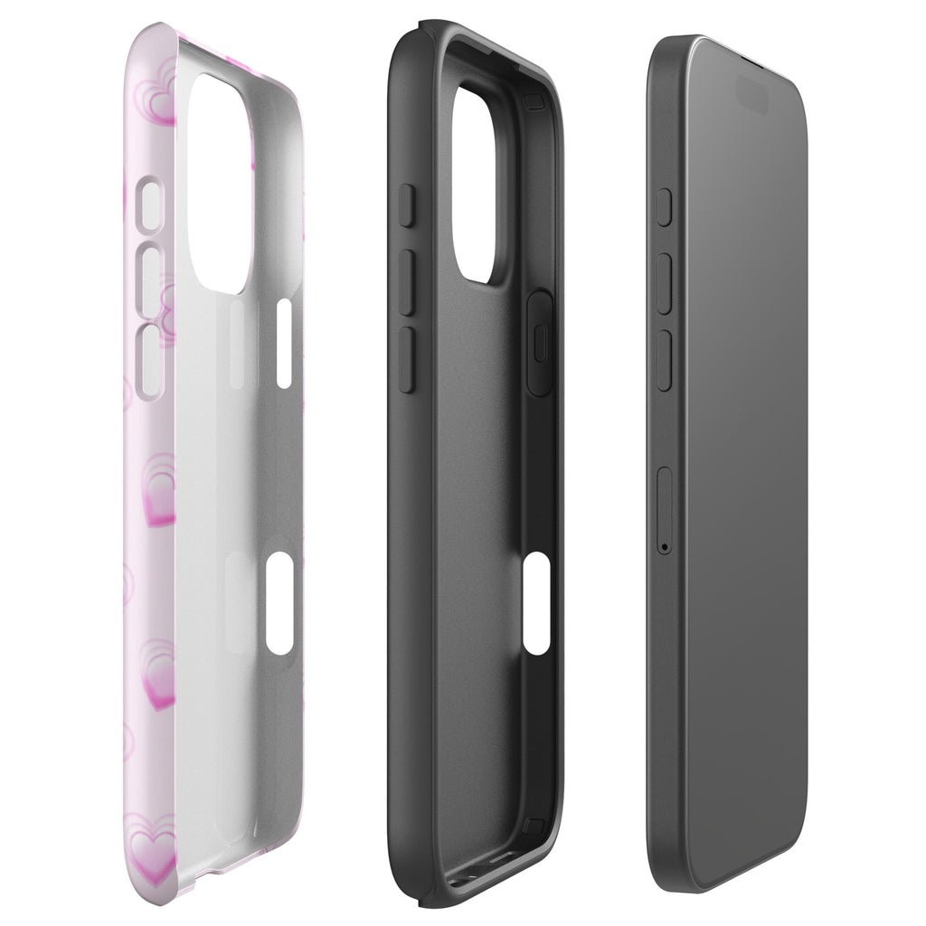 Pink Mini Heart Phone Case featuring scattered small gradient-pink hearts and layered outlines on a pale blush background