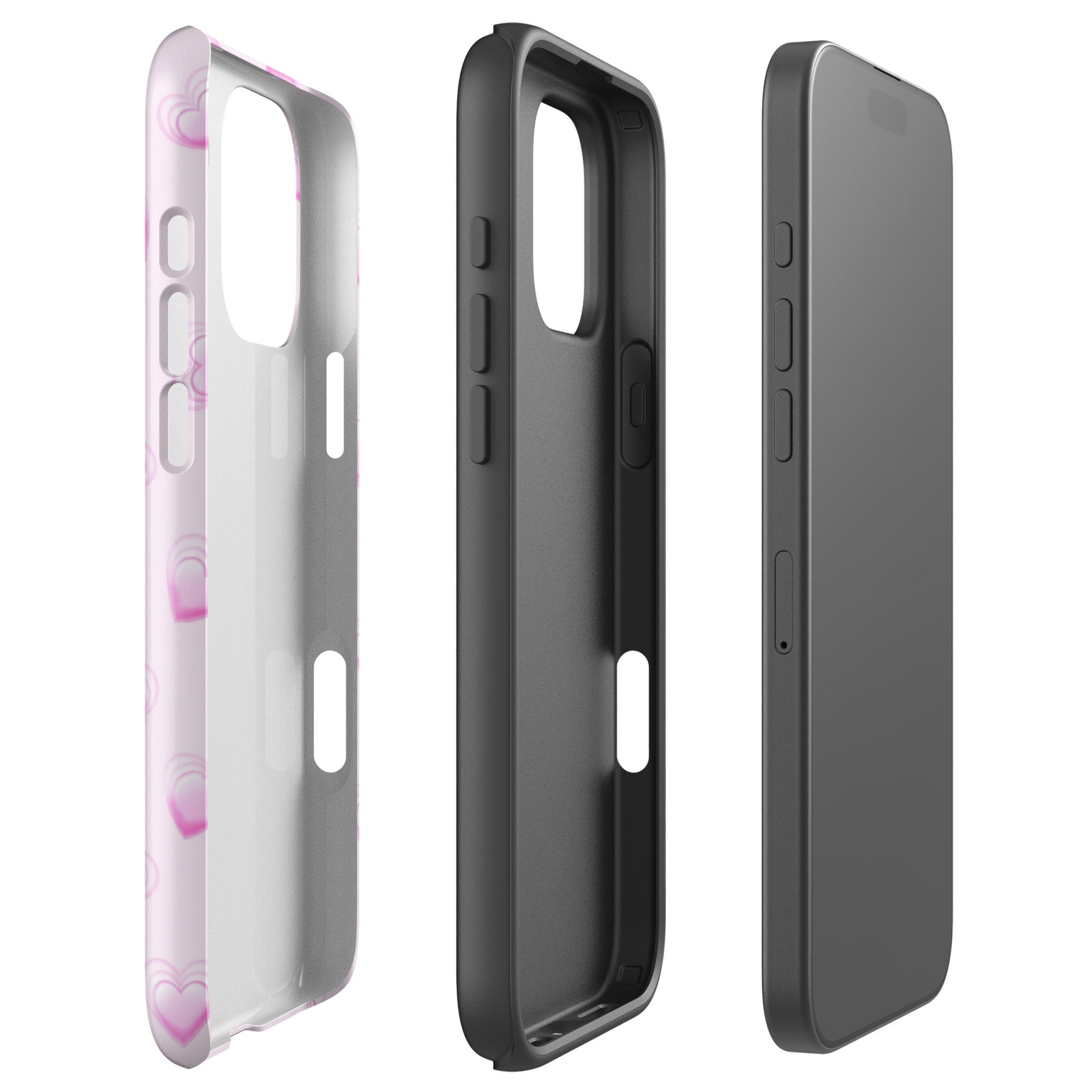 Pink Mini Heart Phone Case featuring scattered small gradient-pink hearts and layered outlines on a pale blush background