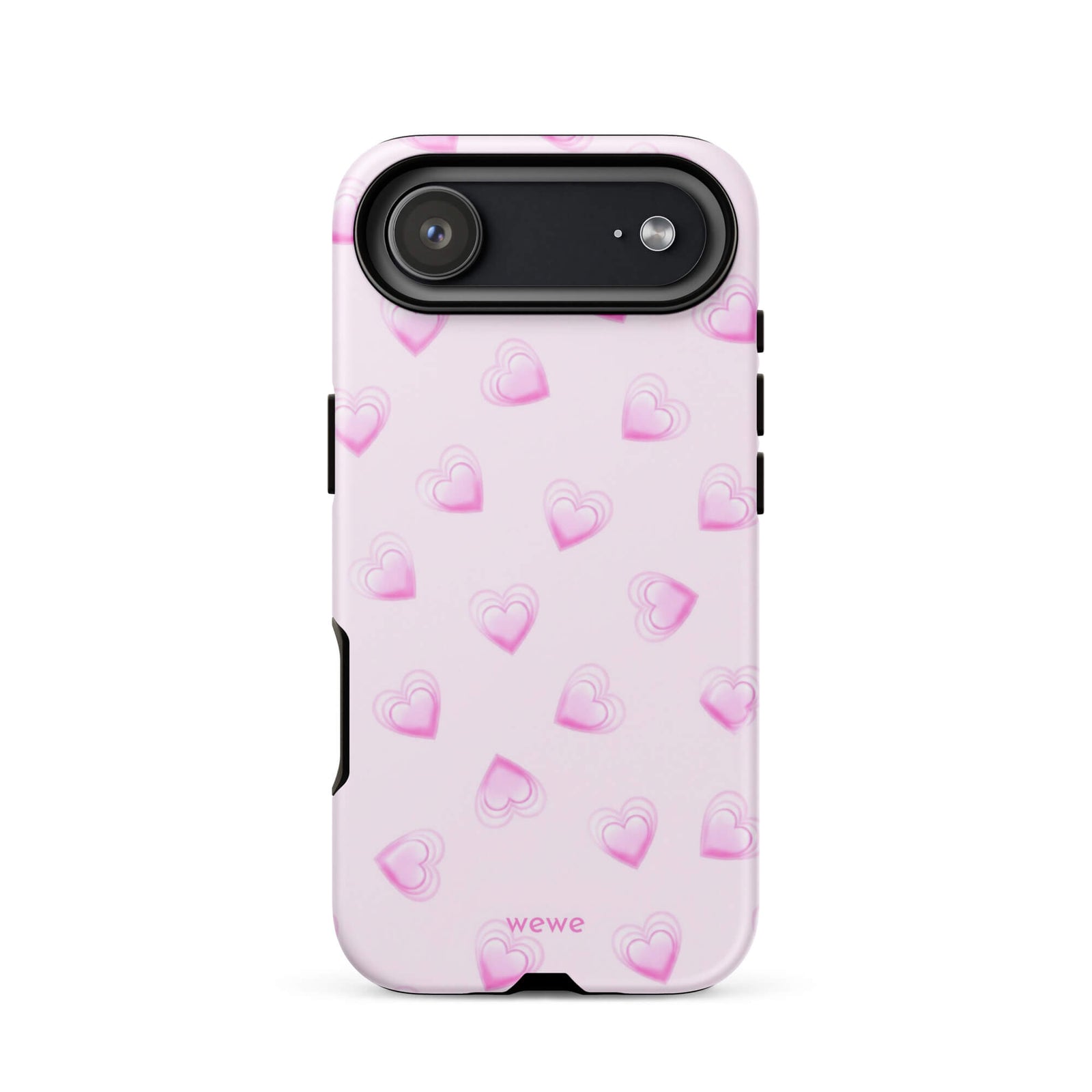 Pink Mini Heart Phone Case featuring scattered small gradient-pink hearts and layered outlines on a pale blush background